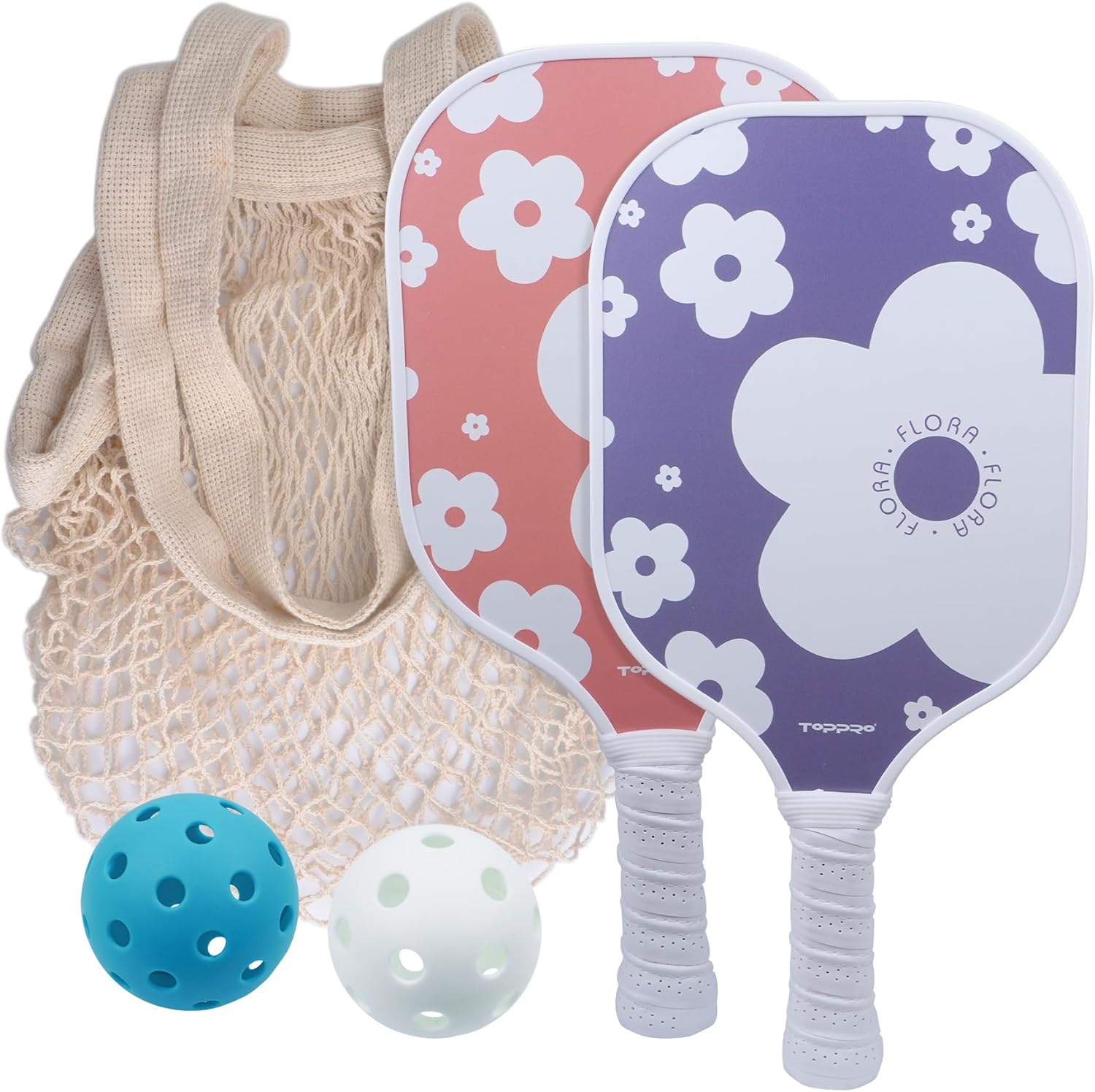 TOPPRO Pickleball Paddles Set of 2, Fiberglass Face, Polypropylene Honeycomb Core, Lightweight Pickleball Rackets 2 Pack
