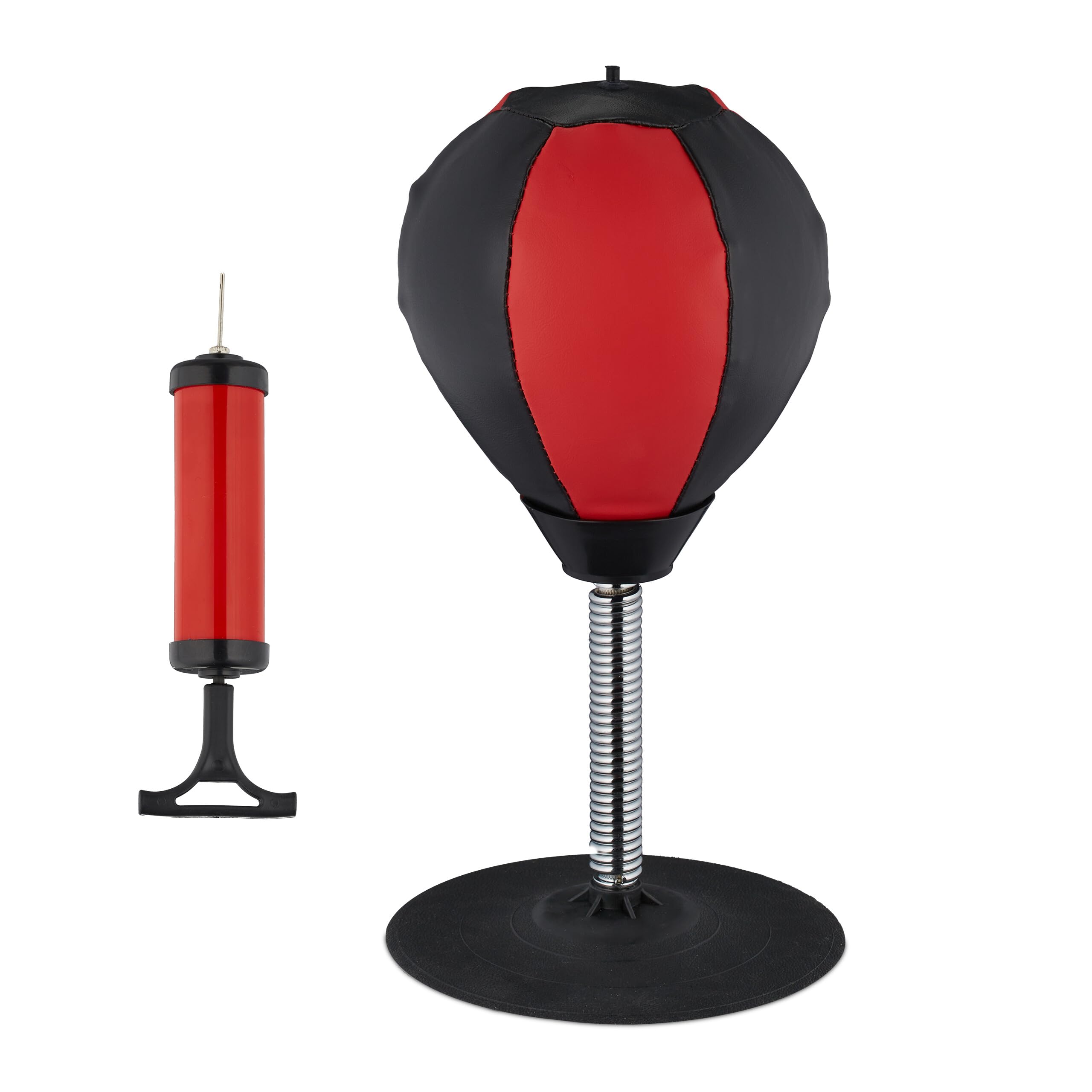 Relaxdays Punching Ball da Tavolo, Punchingball da Scrivania per L'Ufficio, Contro Lo Stress, Pungiball, Nero Rosso