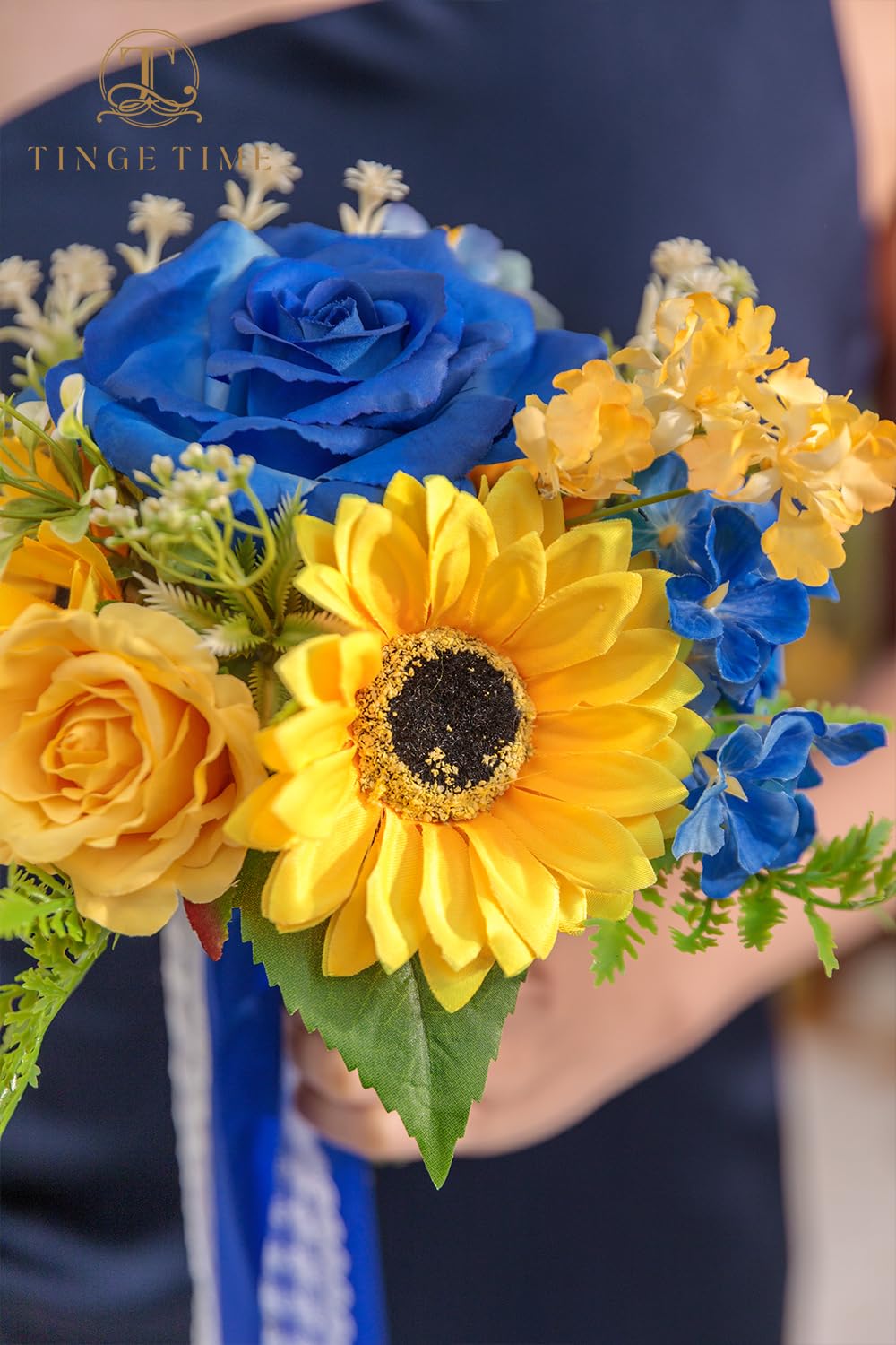 navy bridesmaid dresses with sunflowers Navy Blue & Sunflower Bouquet – FallinLove Bouquets main image 0