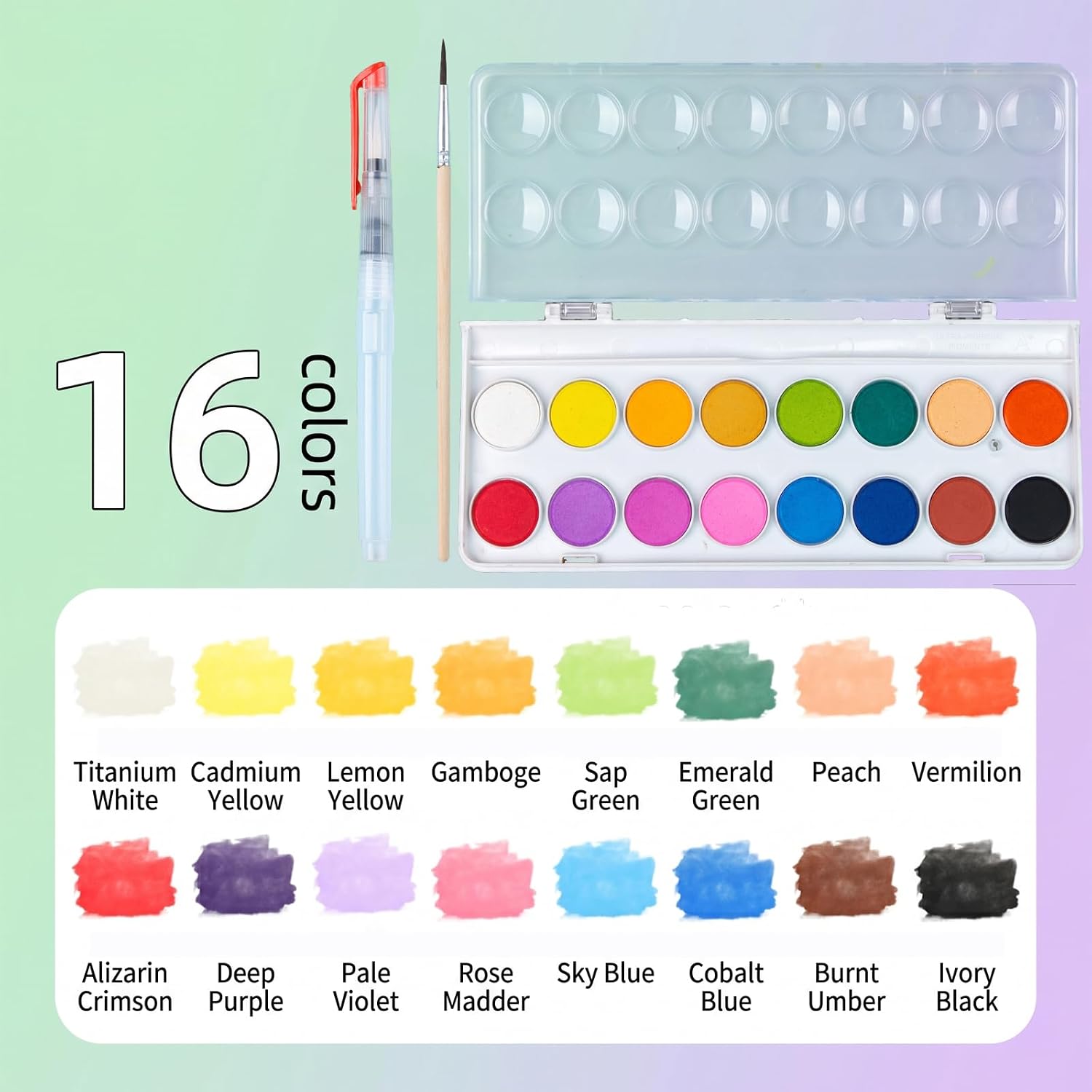 SATFOIV Floral Theme Watercolor Workbooks Set, 16-Color Watercolor Paint+Removable Palette, can Hold Water Watercolor Pens+Watercolor Brushes,14 Beautiful Paintings+2-Page Beginner's Guide