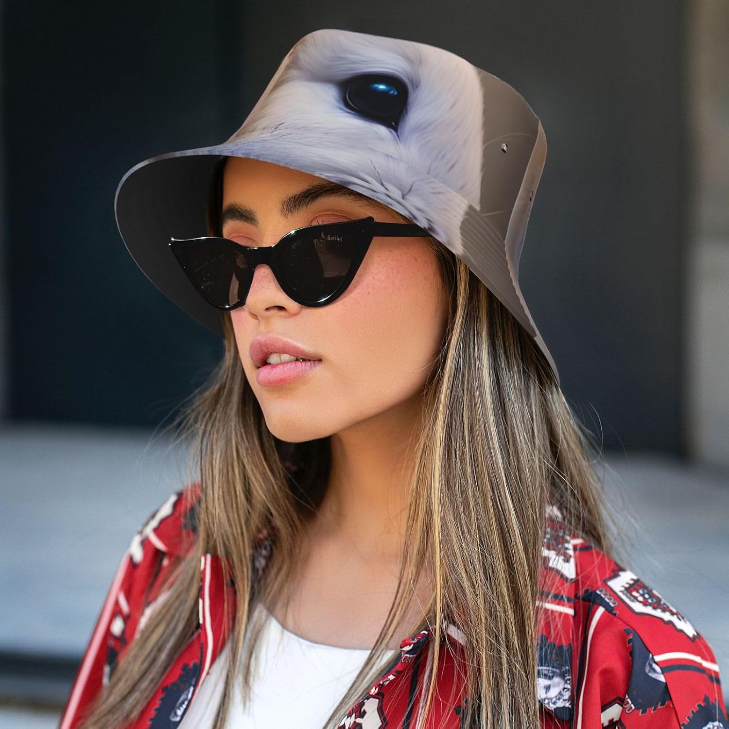 Cry Rabbit Print Sun Hat Outdoor Fisherman Cap Summer Bucket Hat Beach for Men Women Black