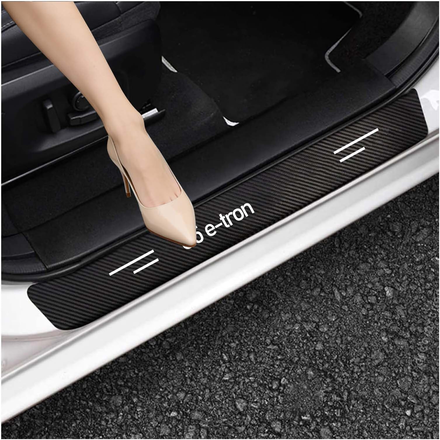 Car Sill Protector-4pcs Compatible with Audi Q5 e-tron （NO HUD） 2022-2023Door Sill Protector With Logo Carbon Fiber/Scratch-Resistant
