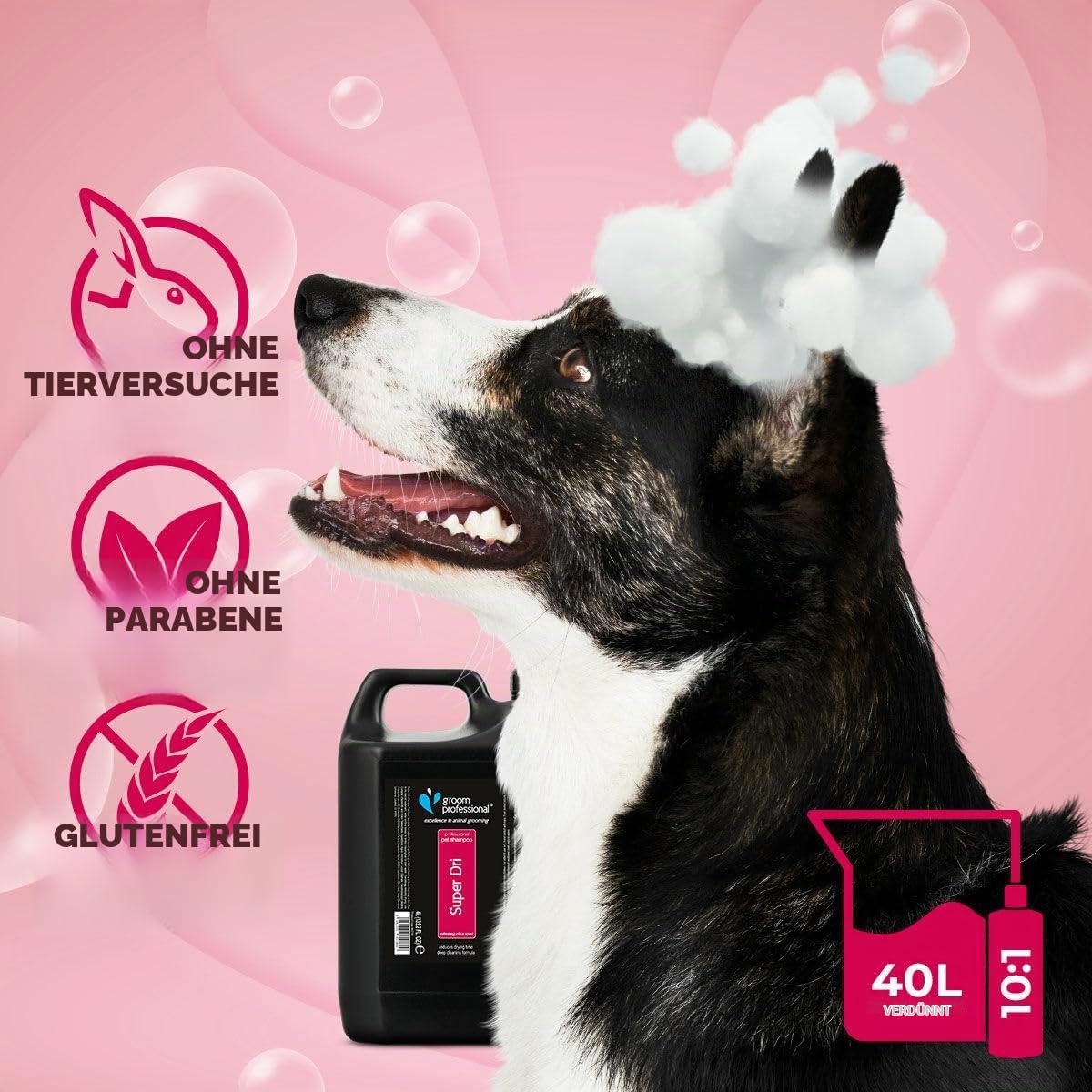Groom Professional Super Dri Shampoo 4L Schnell Trocknendes Hunde-Shampoo mit Speziellem Tensid zur Reduzierung der Felltrocknung – Tiefenreinigung mit Zitrusduft Für Dichte und Dicke Felltypen