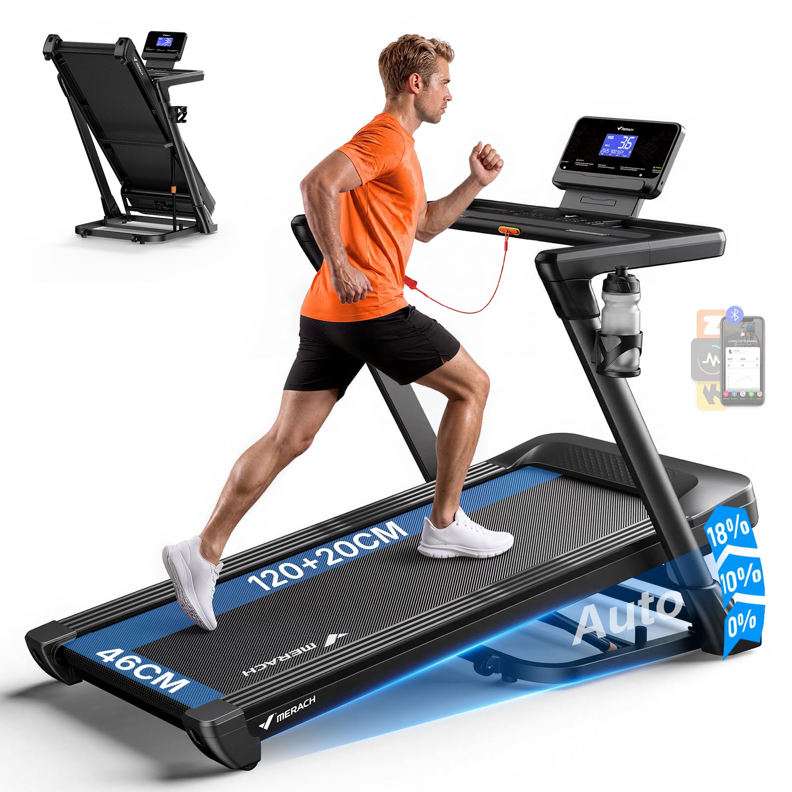 MERACH T31 Laufband Für Zuhause, 46 * 140CM/46 * 120CM Laufbereich | 18% Automatische Steigung, 1-14km/h Walking Pad Klappbar, 159KG Treadmill for Home, 3.5 PS Bürstenloser Motor, APP