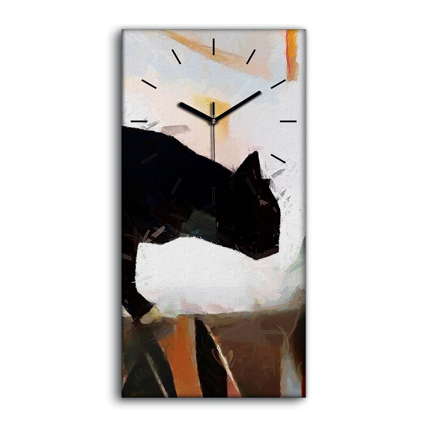 Horloge sur Toile Chat surréaliste Coloray 30x60cm tableau silencieux design moderne noir