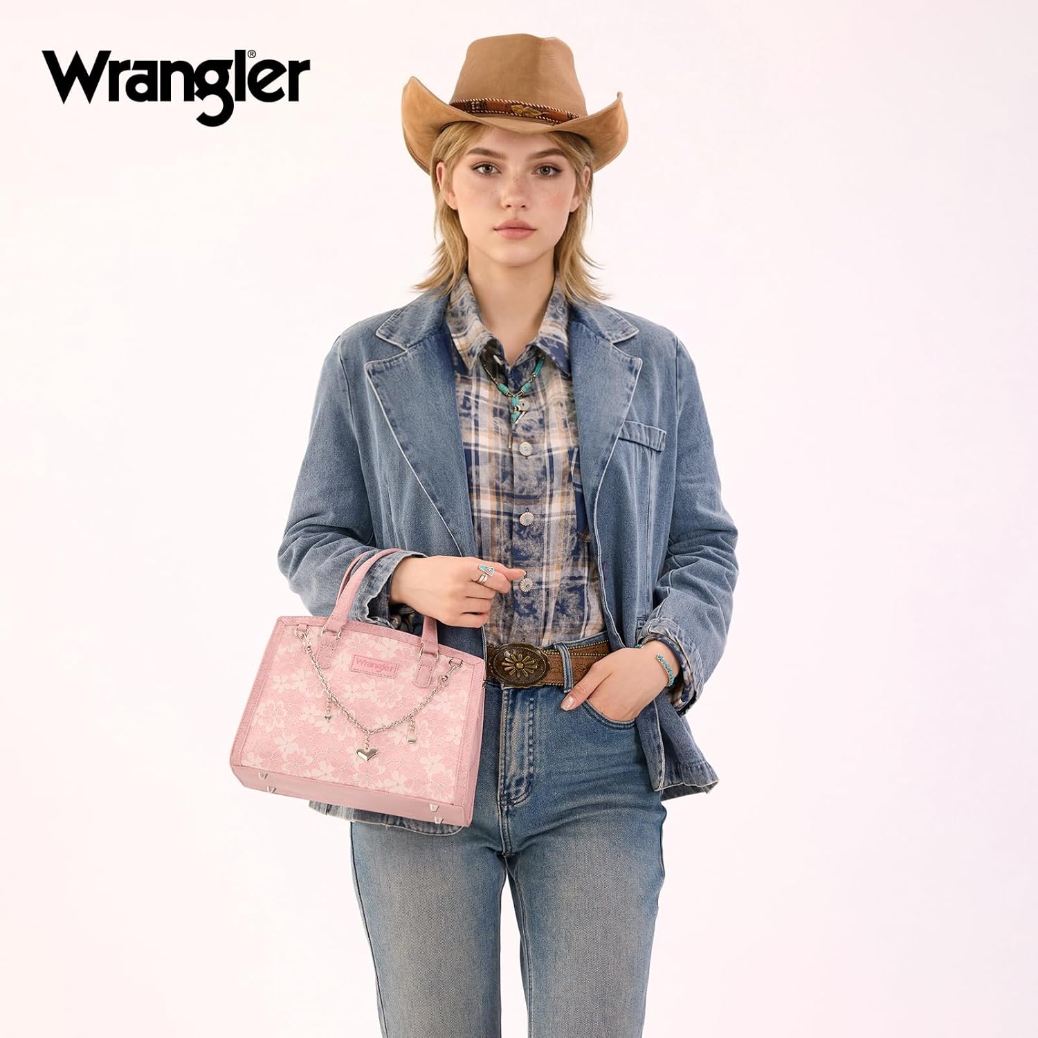 Wrangler Lace Tote Bag for Women, Medium Crossbody Top Handle Handbags Ladies Satchel Elegant Purse Charms for Wedding Gift
