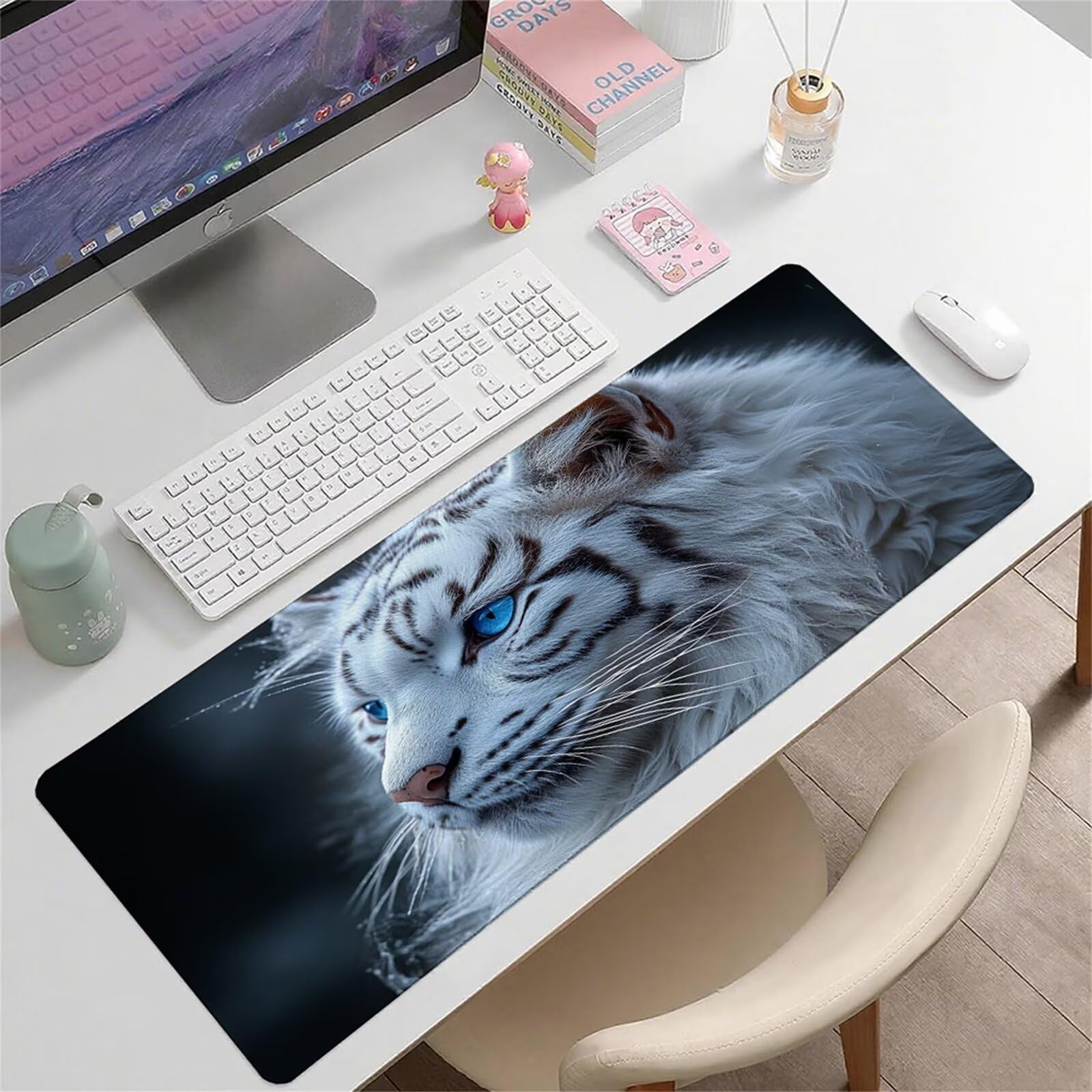 Czarna podkładka pod mysz XXL 1400 x 600 x 3 mm tygrys pod rękę biurko akcesoria antypoślizgowa gumowa podstawa i szyte krawędzie podkładka pod mysz dla graczy do dekoracji biura dekoracyjnego