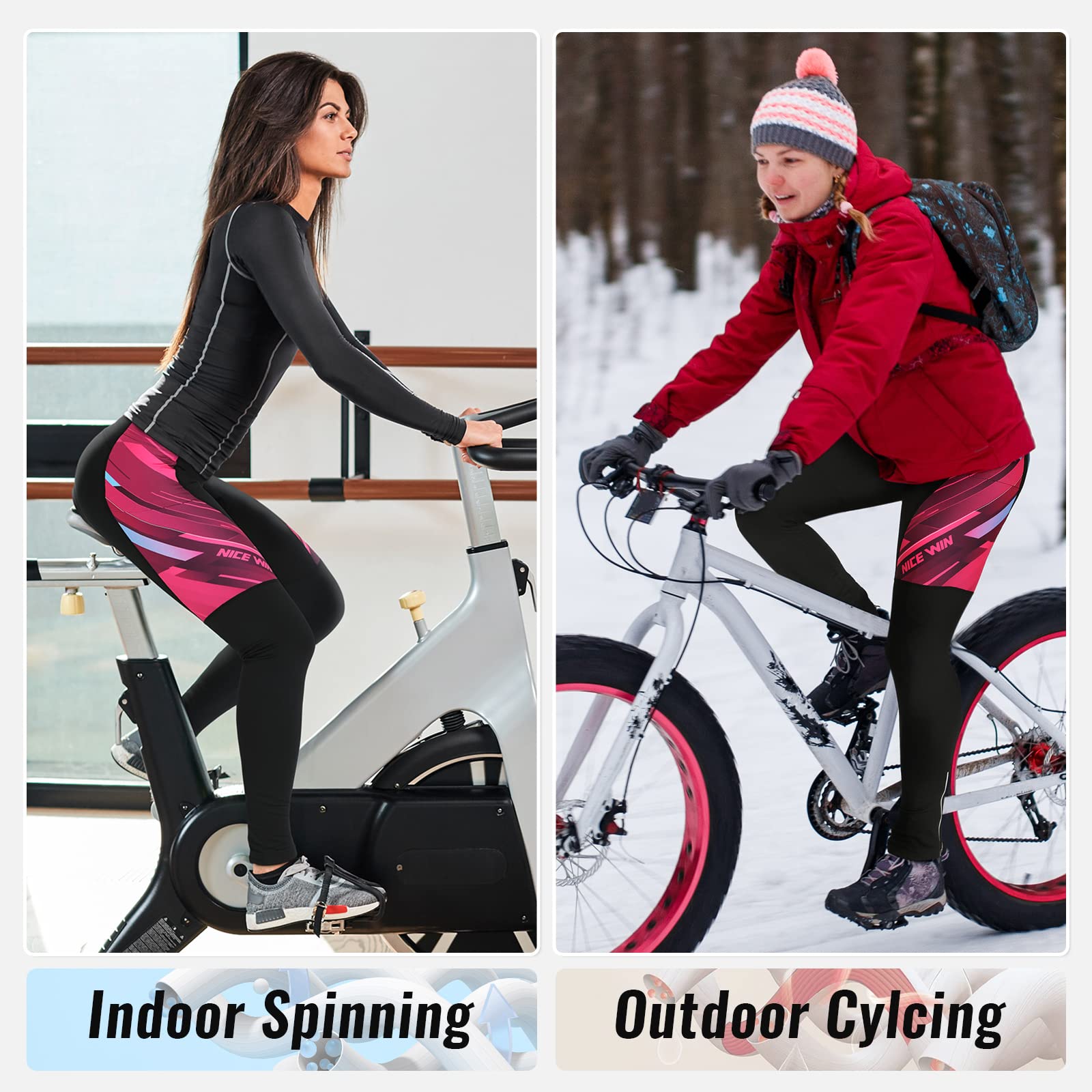 Pantaloni da Ciclismo Donna Invernali Lunghi Imbottiti Bicicletta Pantaloni Corsa Calzamaglia 4D Gel Pad Traspiranti Rapido Asciutto Leggings Sportivi Donna