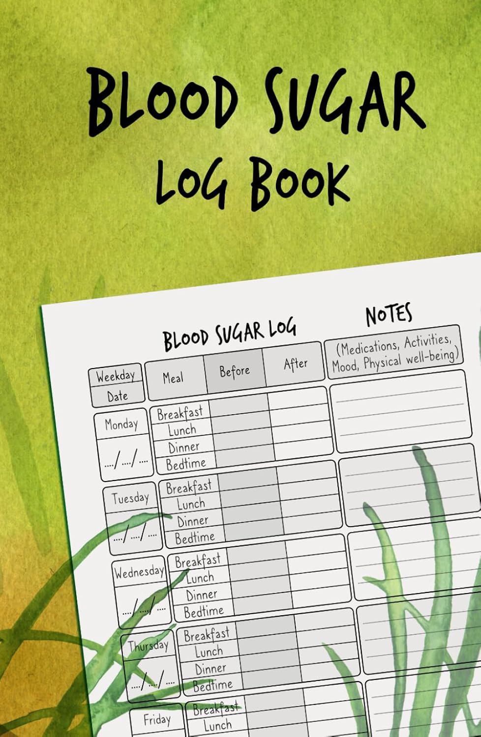 Blood Sugar Log Book: Journal For Daily and Weekly Tracking | Logbook For Diabetics, Women, Men, Seniors | Record Glucose, Insulin, Weight | Tracker for Type 1 2 Diabetes | A5 Notebook, Health Monitor