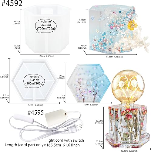 Miniatura 2 de Lámpara de resina de silicona molde hexagonal soporte de bombilla con enchufe de luz 4.8 pulgadas de alto