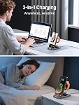 Wireless Charger for Samsung Charging Station with Clock for Samsung Galaxy S25 Ultra/S24/Z Flip 7/Fold 6/Bud, Watch Charger for Samsung Galaxy Watch 8/7/6/5Pro, 3 in 1 Foldable Charging Station Grey