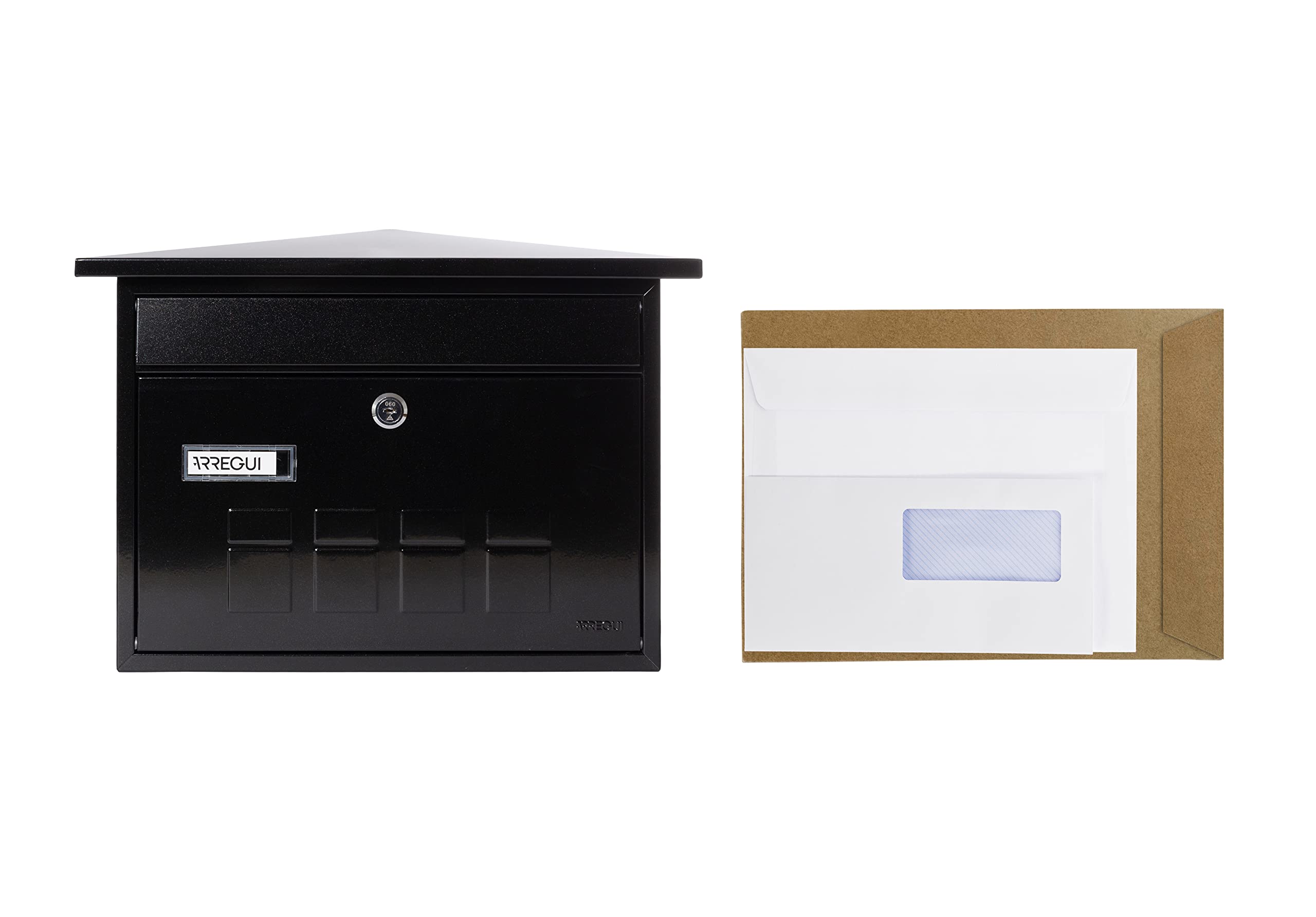ARREGUI Deco E5704 Boîte aux Lettres Individuelle en Acier, Taille M (Courrier Format A4, Magazine), Boîte aux Lettres Murale au Fond Étroit, Anti-Pluie, Facile à Installer, Noir