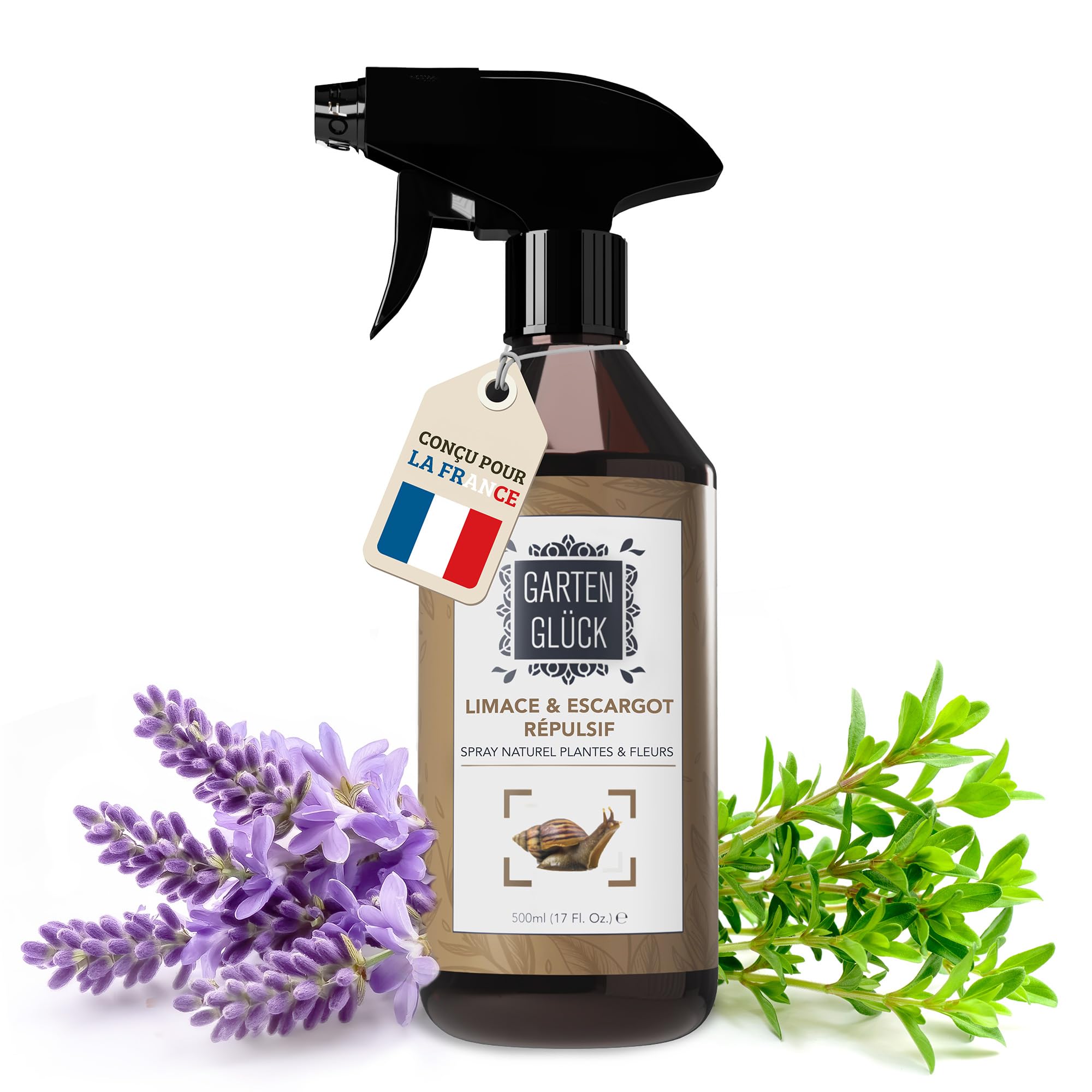 Thym Spray Anti Limaces et Escargots Jardin, Plante, Fleur -500ml- Non Tachant - Usage Intérieur & Extérieur - Répulsif Limace Escargots aux Huiles Essentielles Naturelles