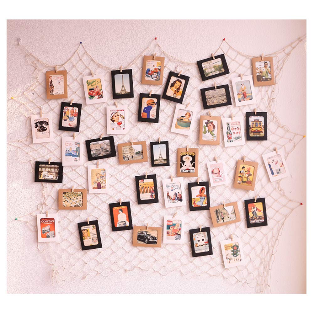 Ngaantyun Photo Wall Hanging Frame Home Bar Restaurant Decor Dormitory Party DIY Fishing Grid Net Hemp Wooden Clip Combination Hanging Display Photographing Decoration Dor 5 inch Photo Frame