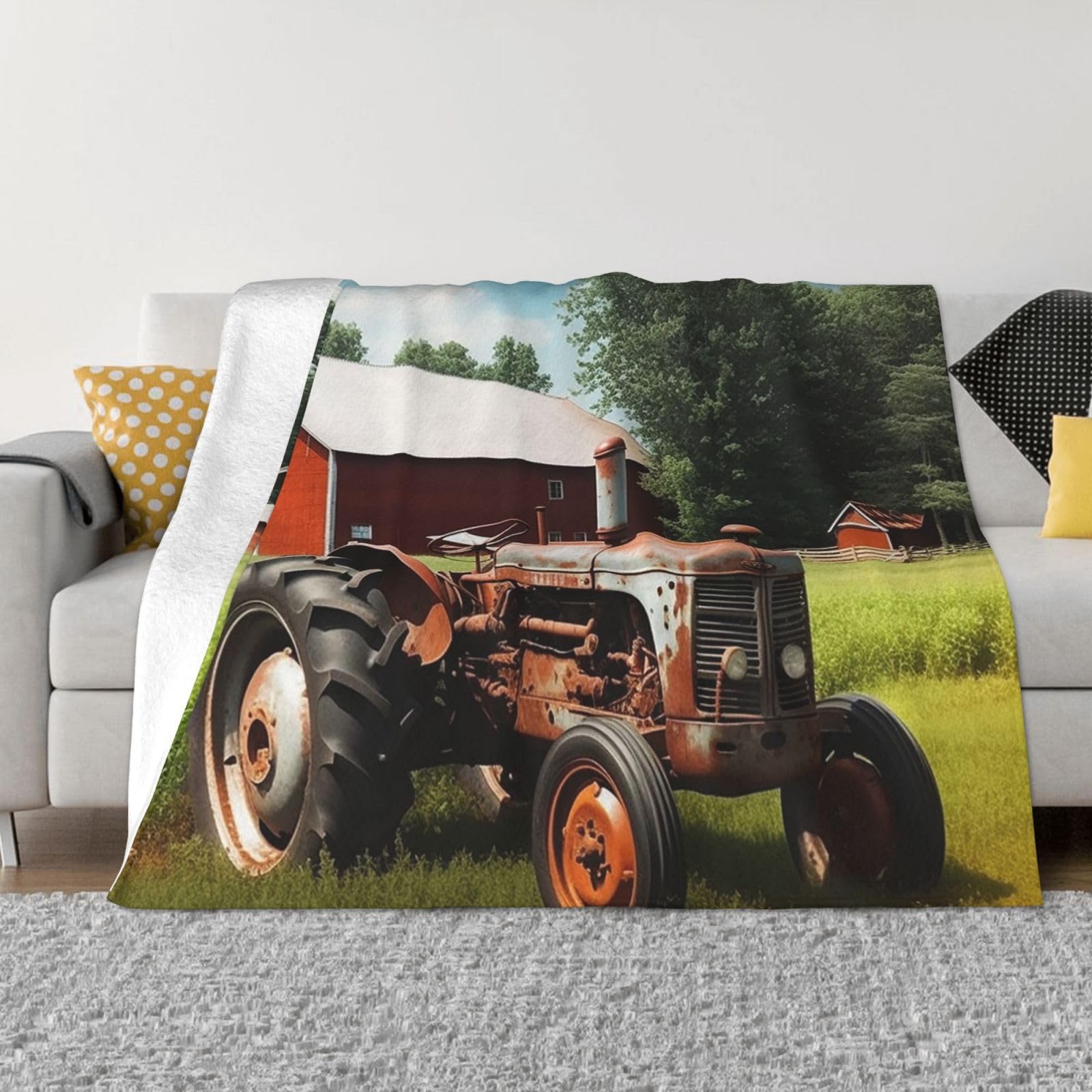 KLOPH Company Farm Tractor Throw Blanket 50"x40" Flannel Fluffy Warm Blanket for Couch, Reversible Plush Blankets for Bed, Comfy Fuzzy Blanket for Sofa, Plush Lightweight-Blankets for All Season
