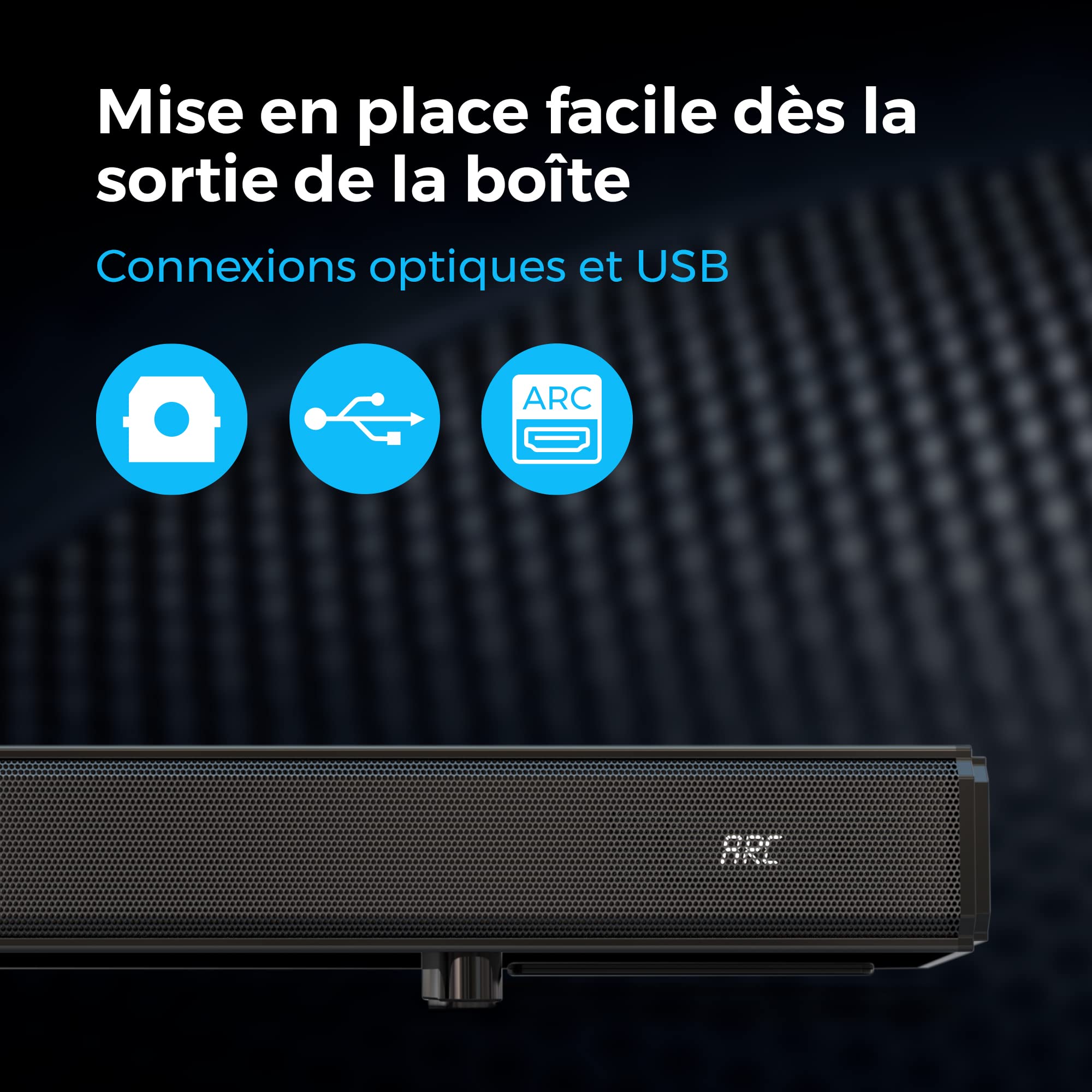 Cello YWS23-DE Barre de Son TV 2x15W + 50W =80W Enceinte 2.1 Canaux Bluetooth AC/DC HDMI USB Optique