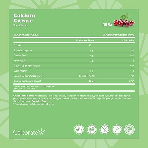 Miniatura 3 de Celebrate Vitamins Calcium Citrate Soft Chews - 500mg Calcium Citrate, 500 IU Vitamin D3 - Bone Health Support - Sugar & Gluten Free, Calcium