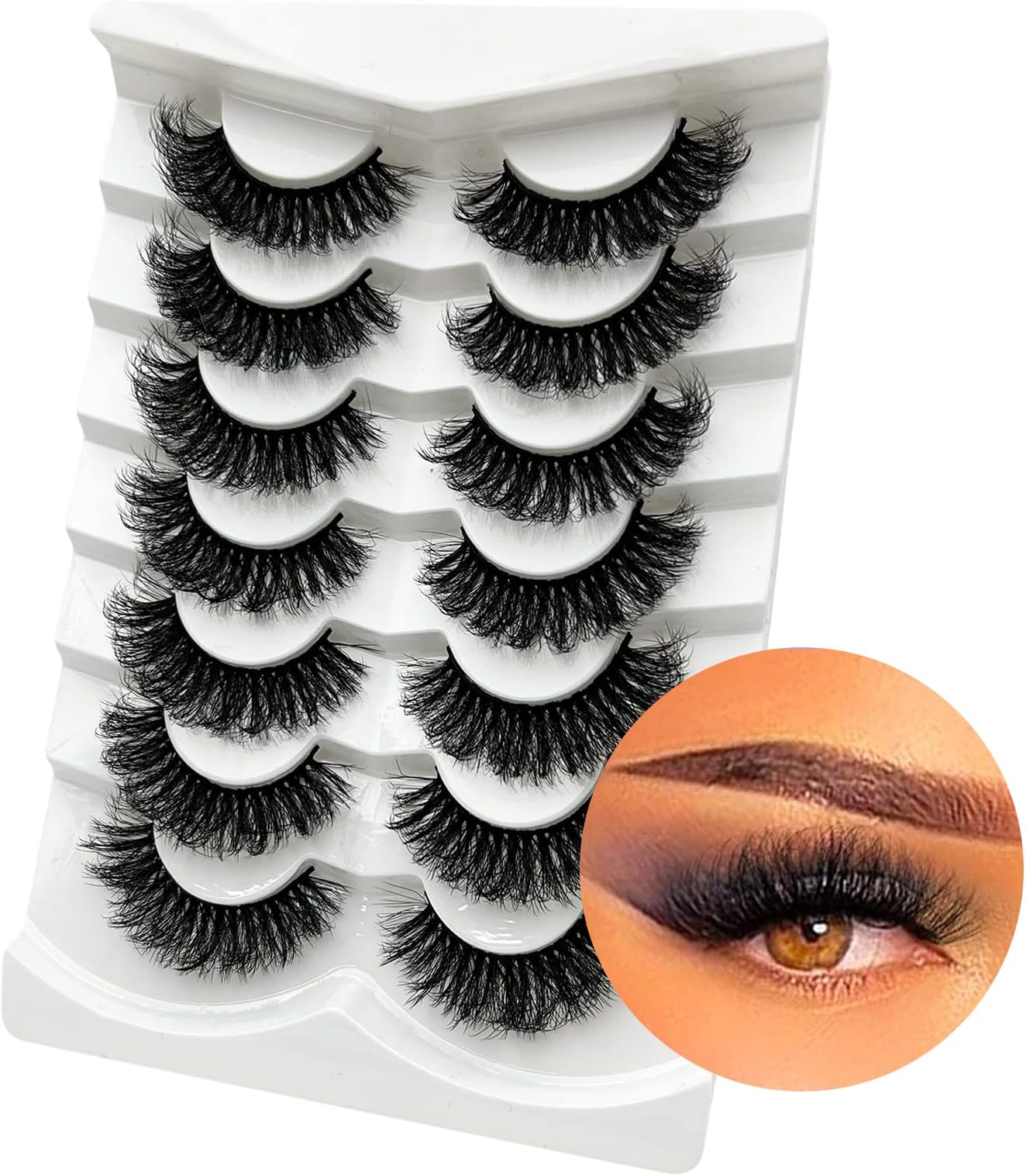 Kmilro Lashes Mink Fluffy Dramatic False Eyelashes 18mm Wispy Natural Soft Faux Mink Eyelashes 3D Effect C Curl Lash that Look Like Extensions, 7 Pairs Pack