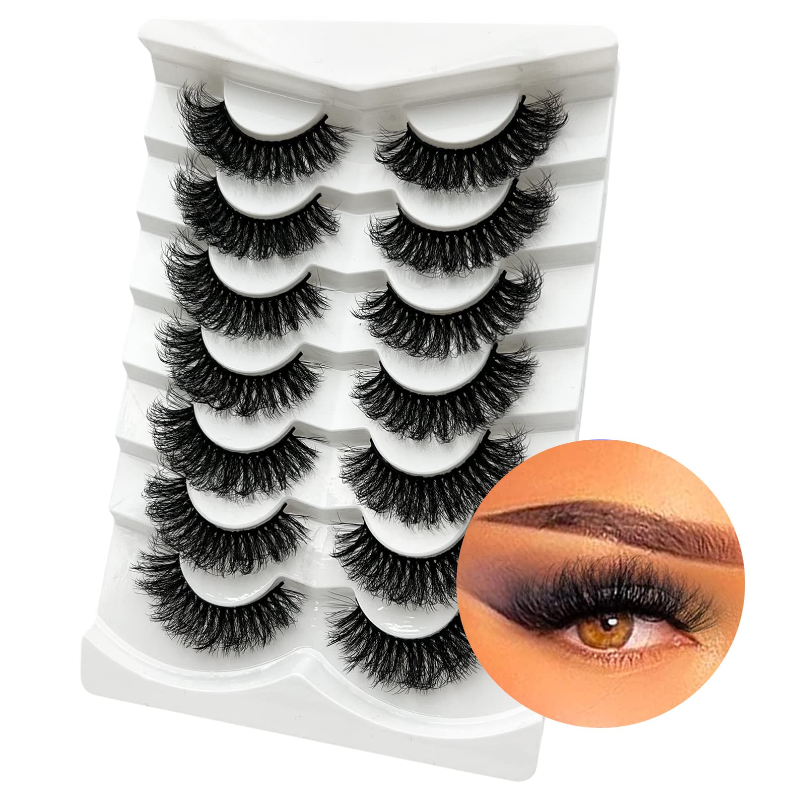 Kmilro Lashes Mink Fluffy Dramatic False Eyelashes 18mm Wispy Natural Soft Faux Mink Eyelashes 3D Effect C Curl Lash that Look Like Extensions, 7 Pairs Pack