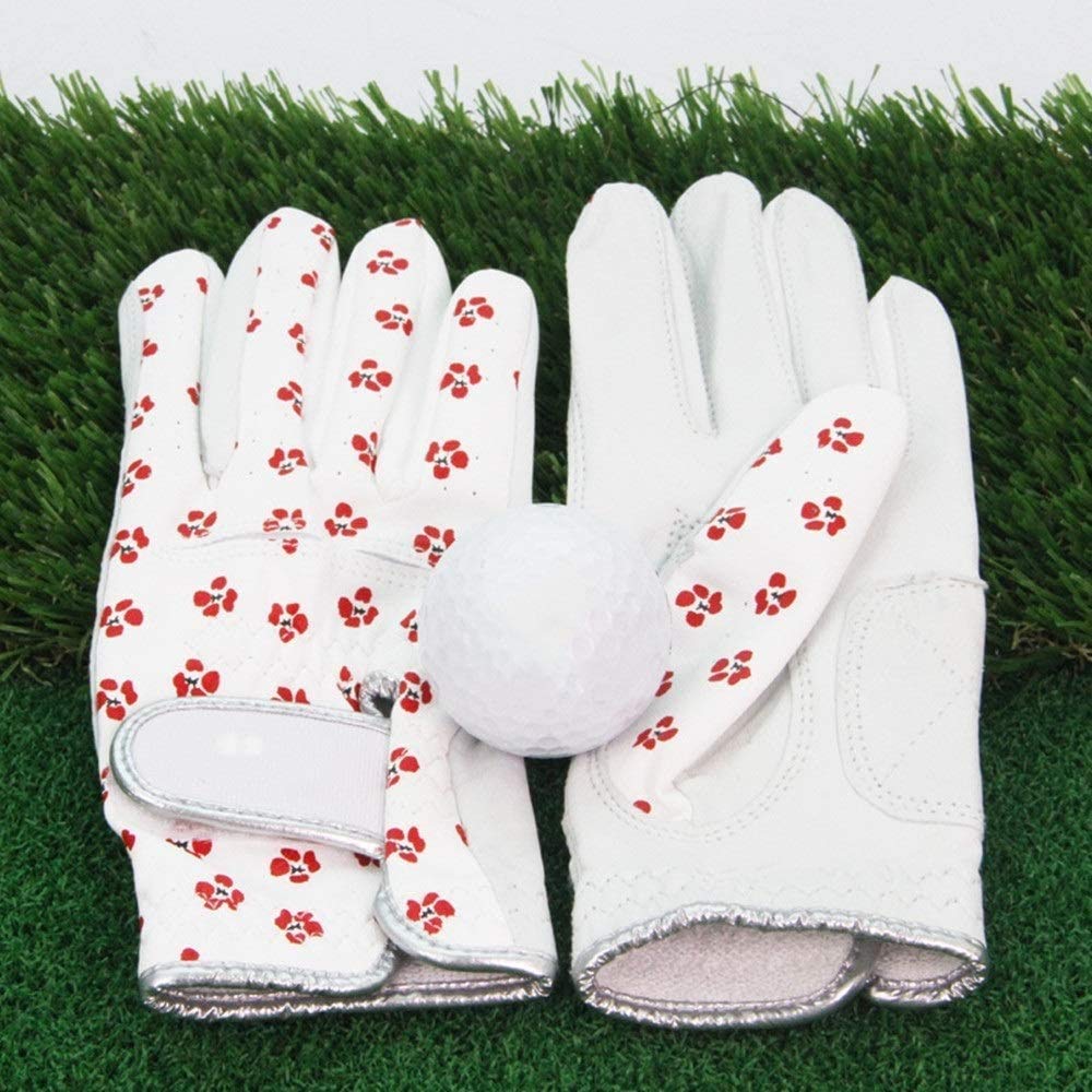 Frauen Leder Golfhandschuhe EIN Paar - drucken wasserdichte PU elastische Lycra-Gewebe Golfhandschuhe, einfach beide Hände (Size : 19)
