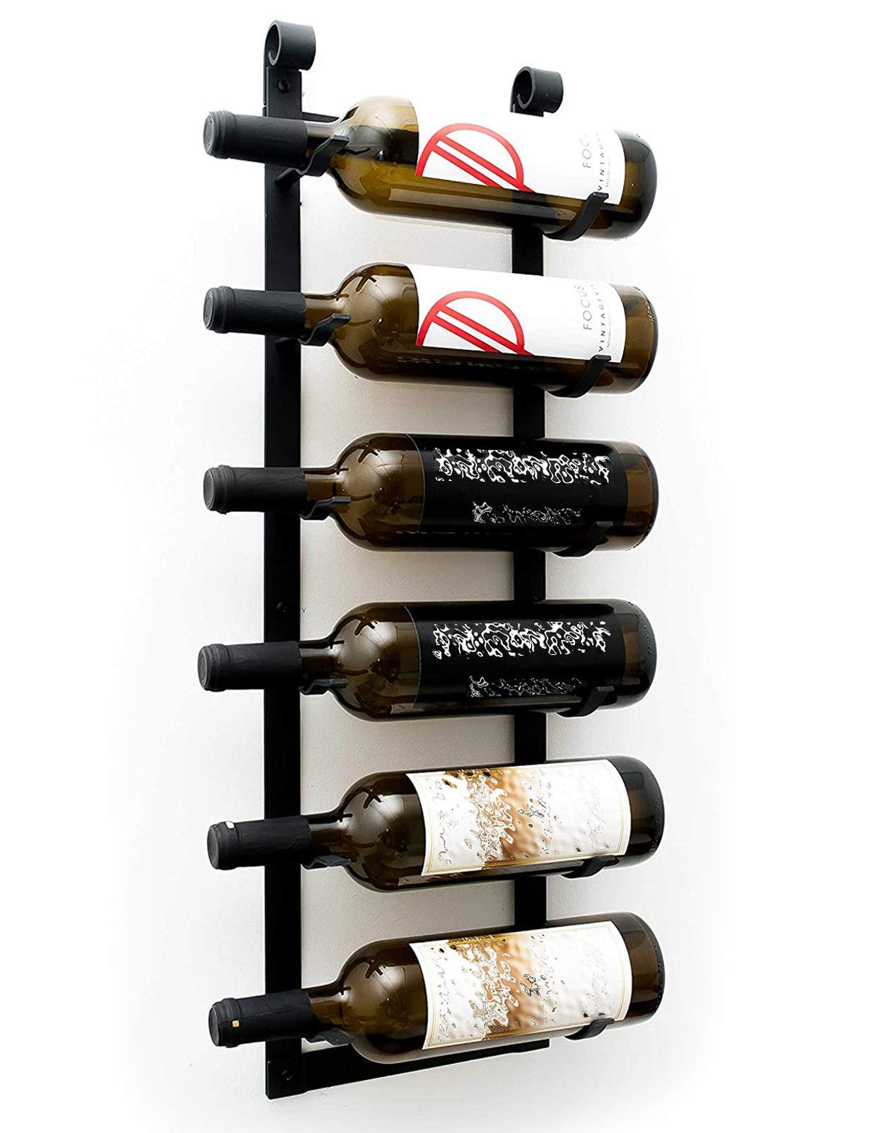 Casier à vin en métal pour 6 bouteilles et verres, étagère murale noire