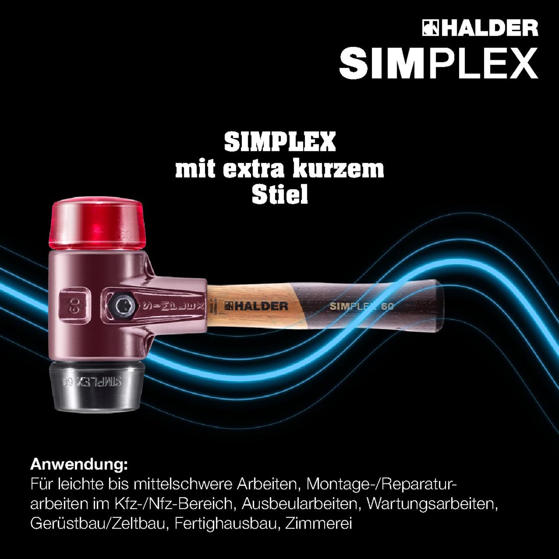 Simplex - Schonhammer, Gummikomposition/Plastik; mit Tempergussgehäuse und hochwertigem extra kurzen Holzstiel | D=60 mm/Stielausführung=extra kurz | 3026.062