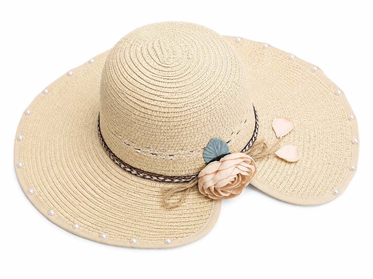 Womens Open Back Straw Beach Hat with Floral Detail-image-31