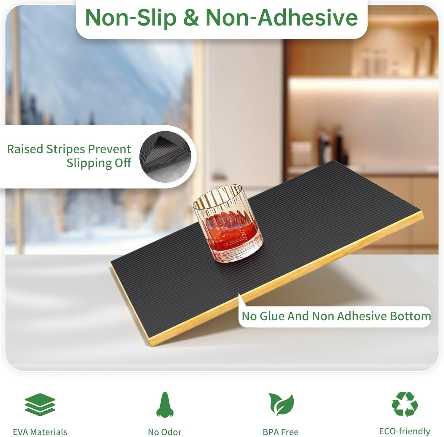 Shelf and Drawer Liner for Kitchen Cabinet, Non-Adhesive 24in x 360in Waterproof Durable Thickened EVA Material Easy-to-Cut Contact Paper Non Slip Mat for Refrigerator, Cupboard, Dresser