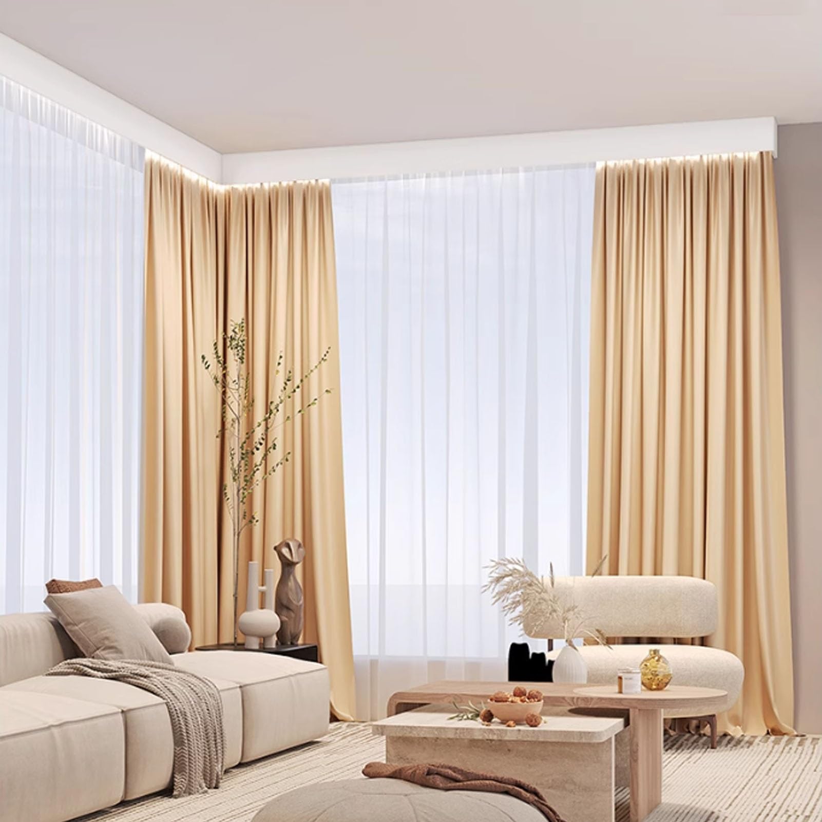 Générique Système de Tringle à Rideaux, Caisson de Rideau Moderne à Fixation Plafond avec Rail dissimulé, Panneau de cantonnière Blanc, Double Rail pour Salon et Chambre,