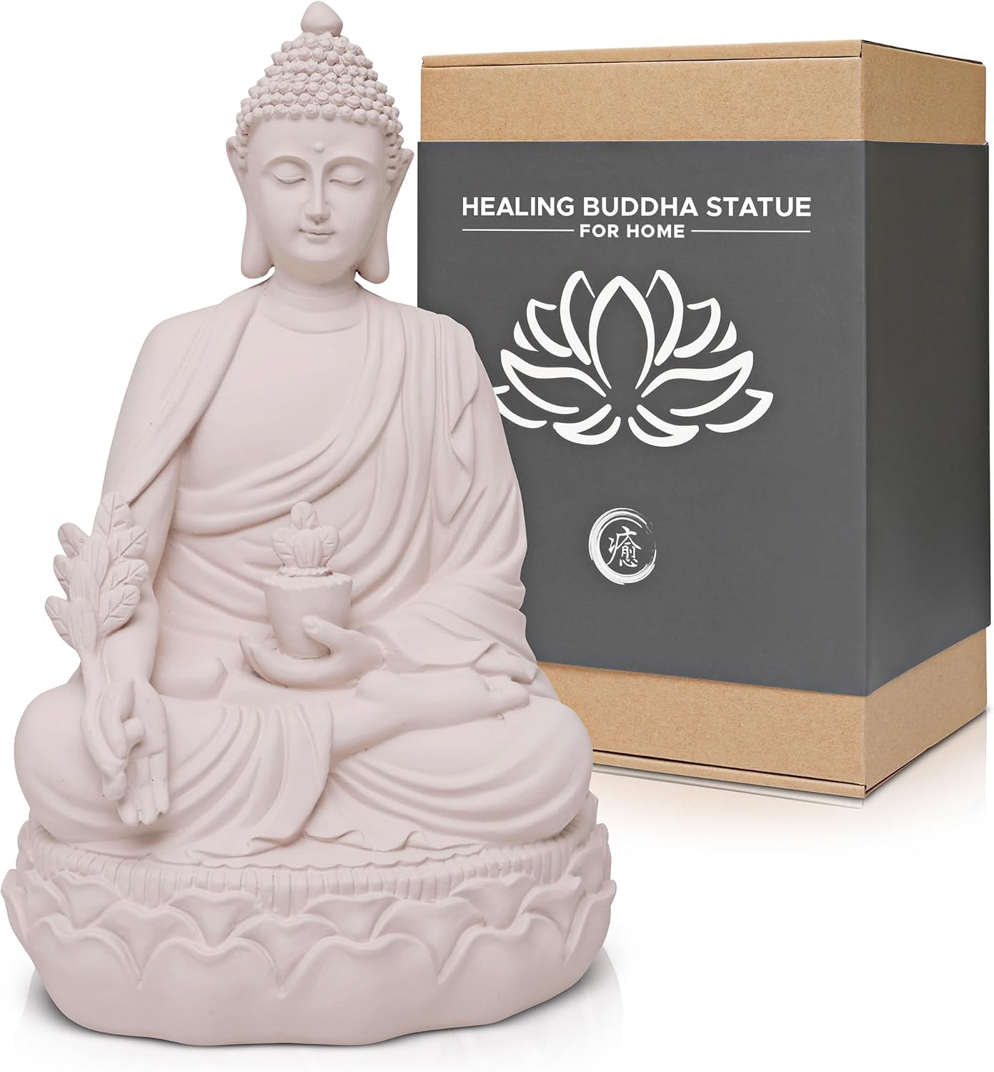 ENSO SENSORY Healing Buddha Statue 10 inch - Premium Crafted Resin Decor for Home- Buddah for Garden, Altar, Prayer, Juzu, Yoga - Meditation Figurine Indoor and Outdoor use - White Sculpture Gift Set