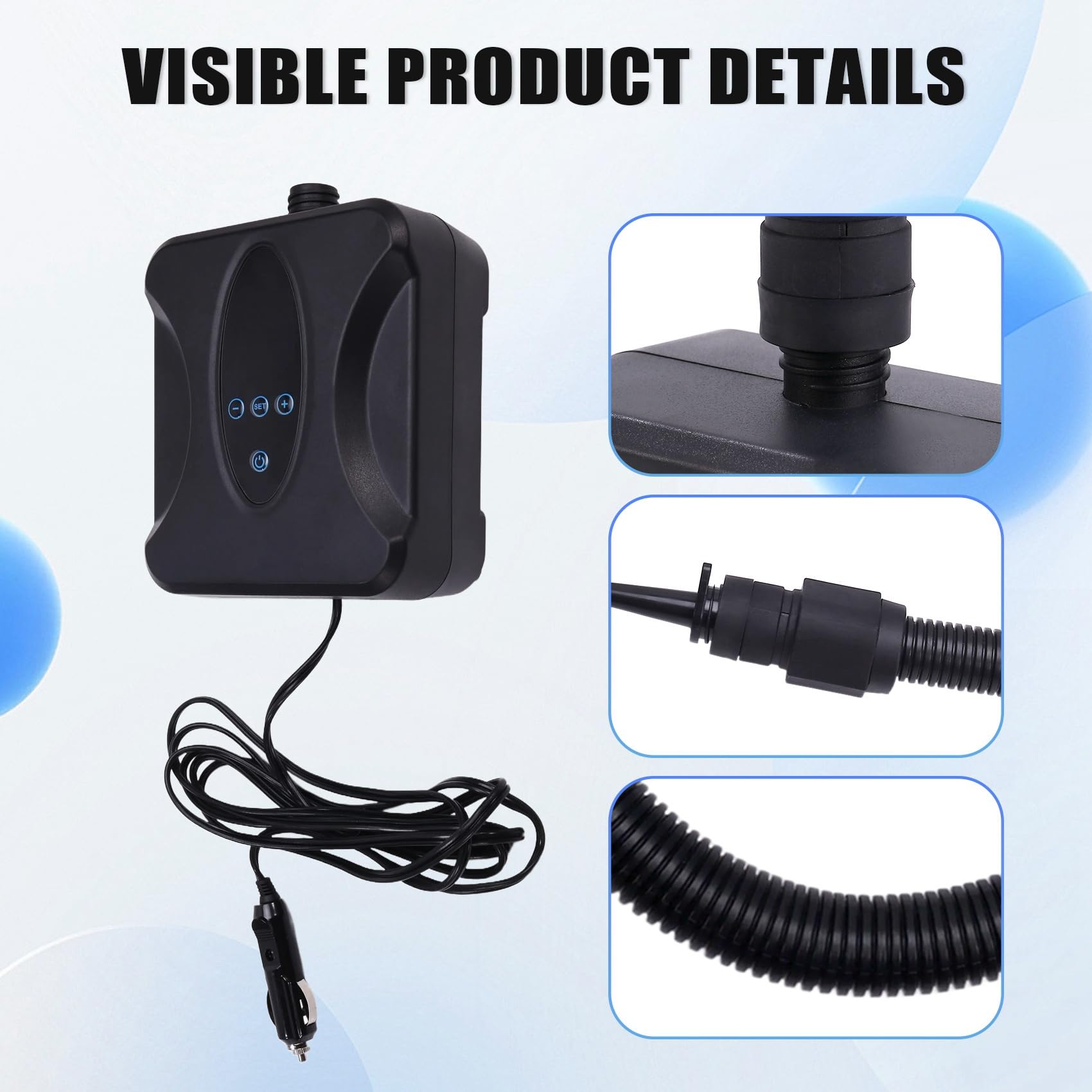 Inflador de aire portátil de 20 PSI con 6 adaptadores