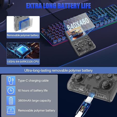 Miniatura 3 de 30000 juegos en 1 consola de juegos portátil, consola de juegos retro con pantalla IPS de 3.5 pulgadas, 30000 juegos clásicos, 3800 mAh, 20 emulador