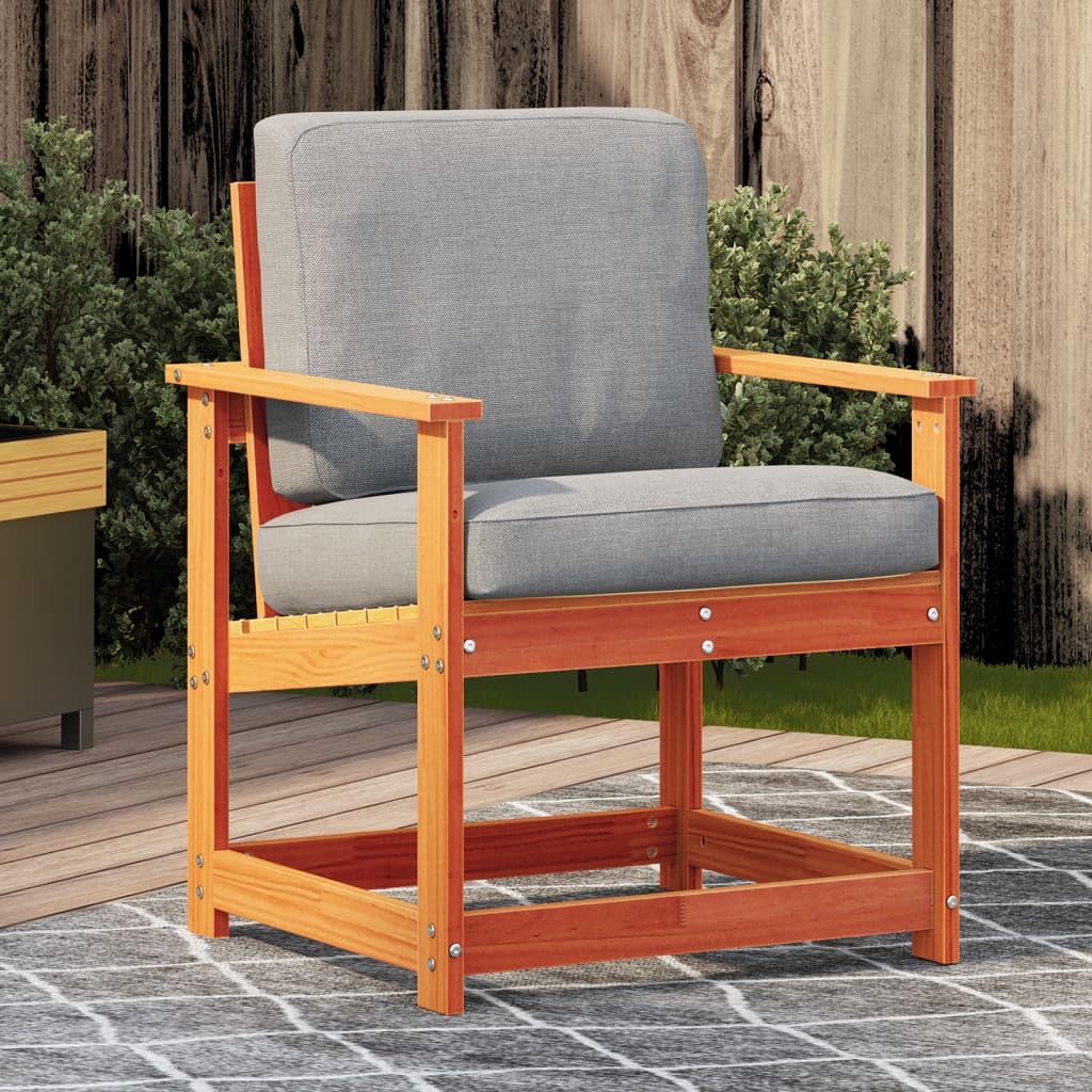 Silla de jardín marrón cera, 62 x 56 x 77 cm, madera maciza de pino, diseño de lamas, robusta, cómoda, para terraza, balcón, salón, exterior