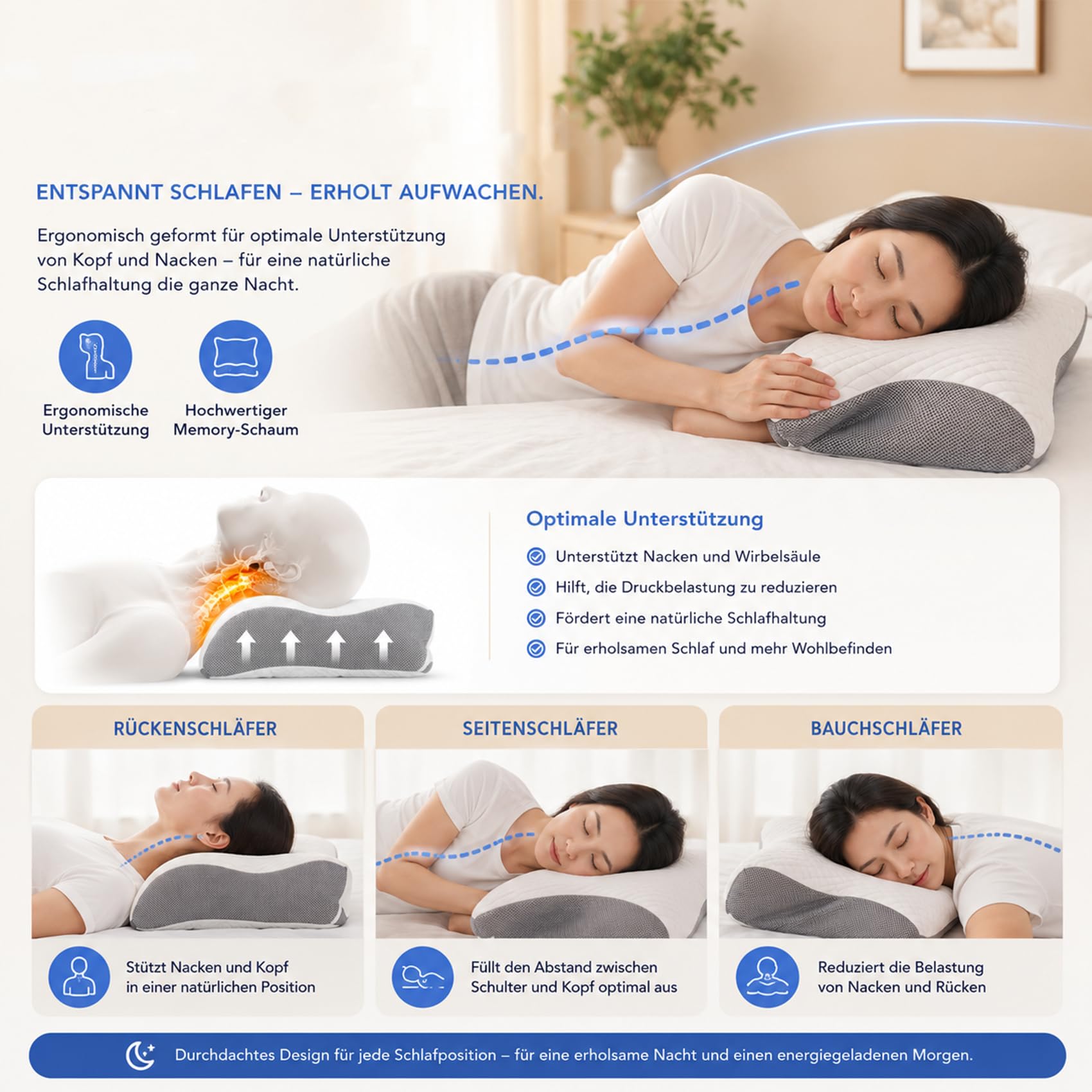 Curo Sleep Kissen, 2026 AufgerüStet Curo Sleep Original, Ergonomisches Nackenkissen Aus Memory-Schaum, Geeignet für SeitenschläFer, Die EIN HöHeres Bevorzugen (Schwarz)