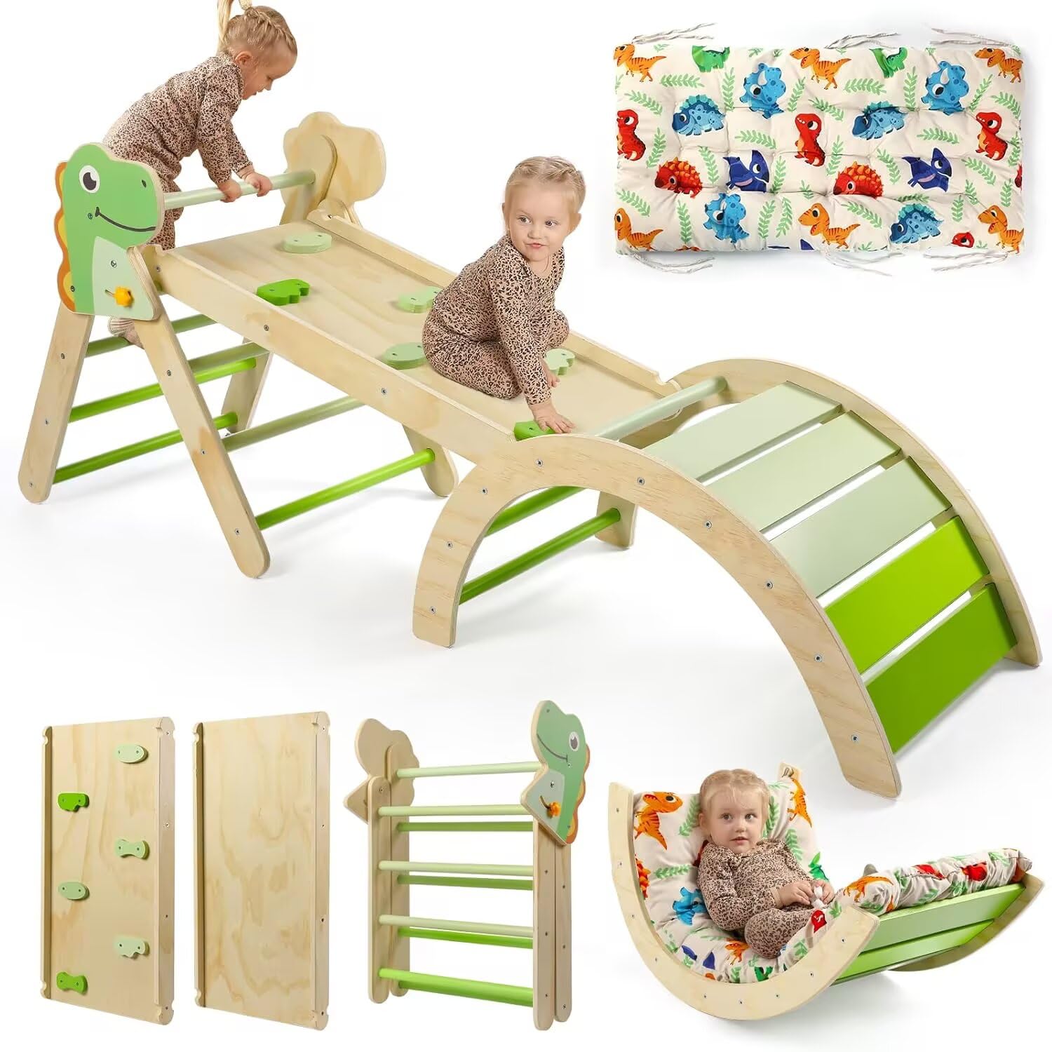 Pikler Triangle Set with Cushion, 7 in 1 Toddler Climbing Toys Indoor