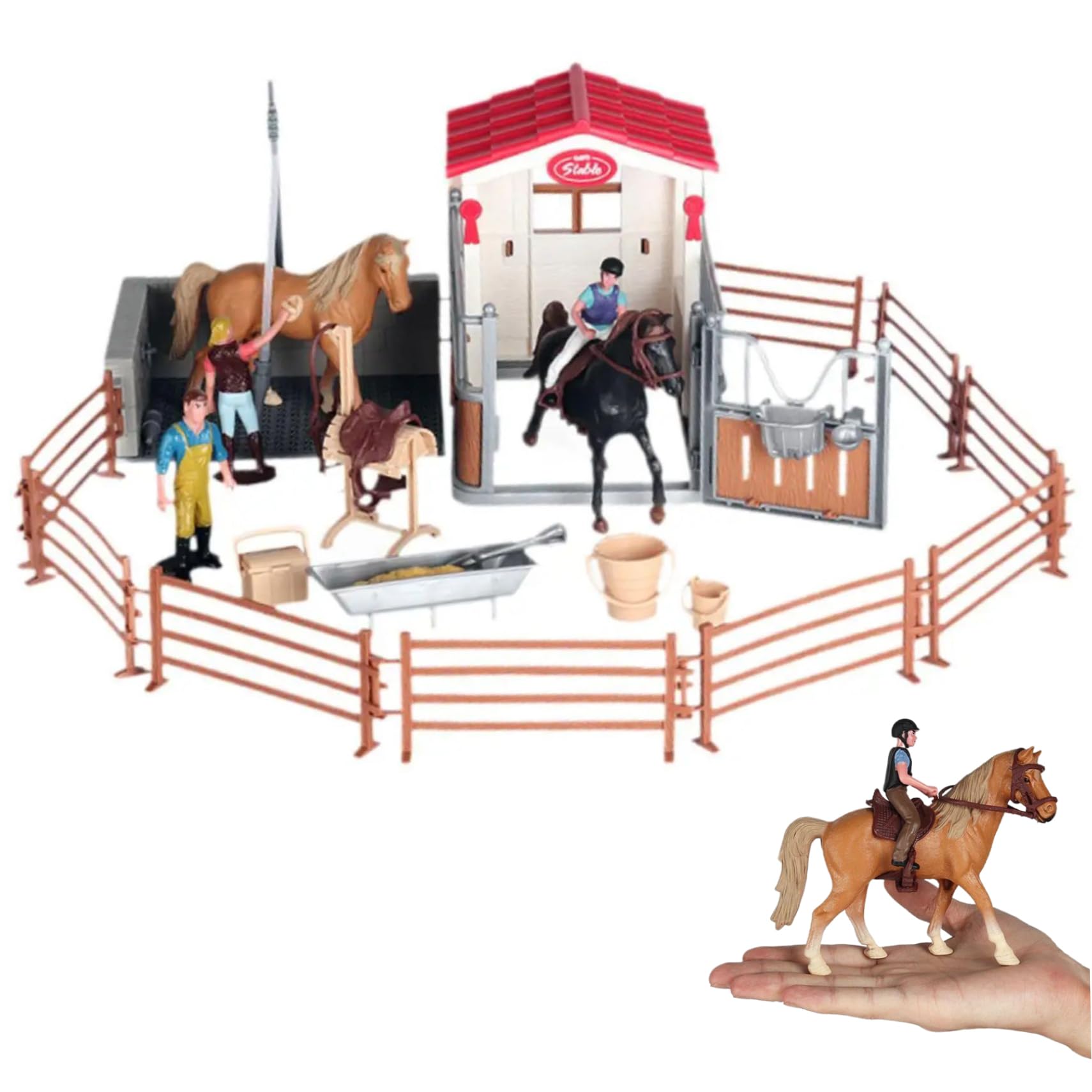 Nukinp Horse Barn Playset Lifelike Vibrant Horse Stable Playset Includes Shower, Crib, Fence & More Educational Developmental Toy Barn, Toddler