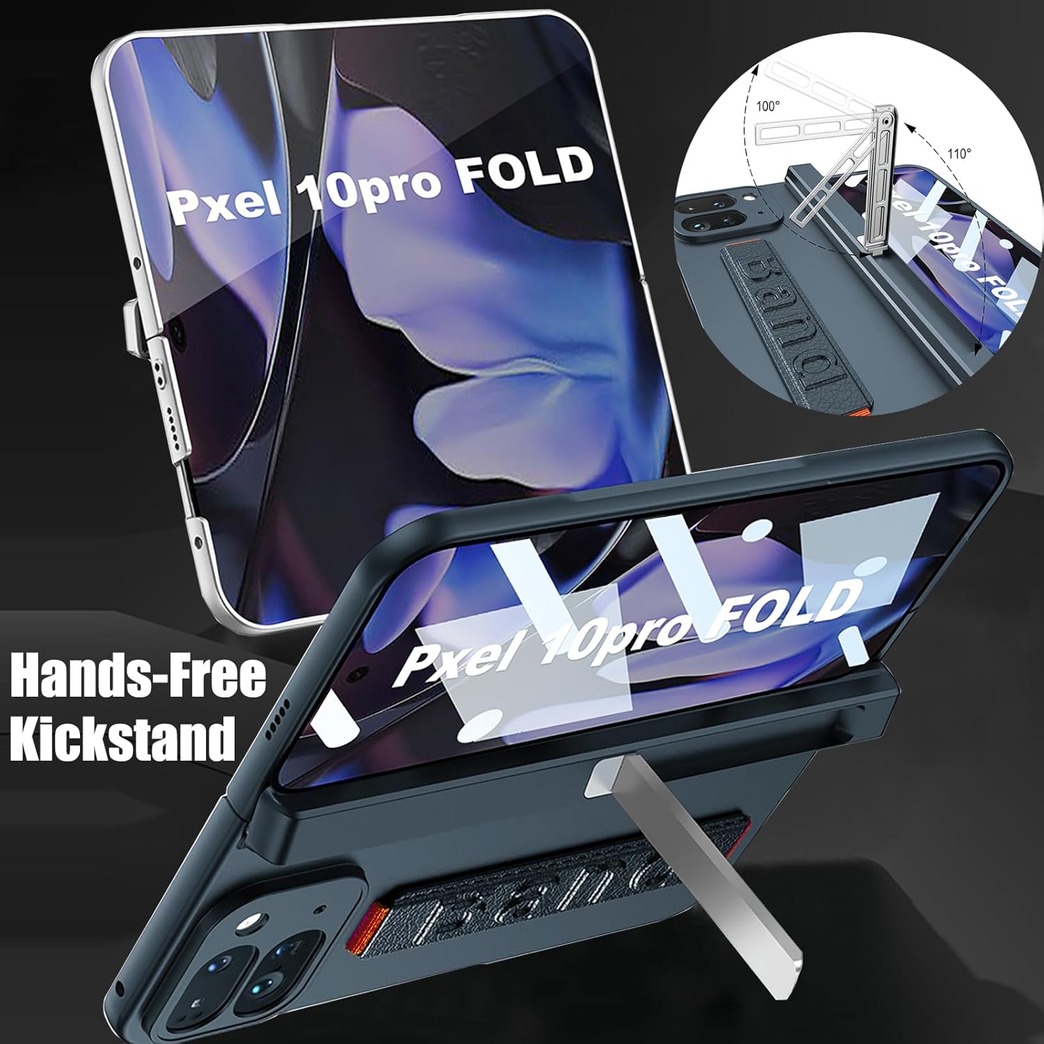 Case for Google Pixel 10 Pro Fold with Wrist Strap & Magnetic Hinge Protective and Screen Protector & Foldable Kickstand, Hard PC Shockproof Protective Cover for Google Pixel 10 Pro Fold (Green)