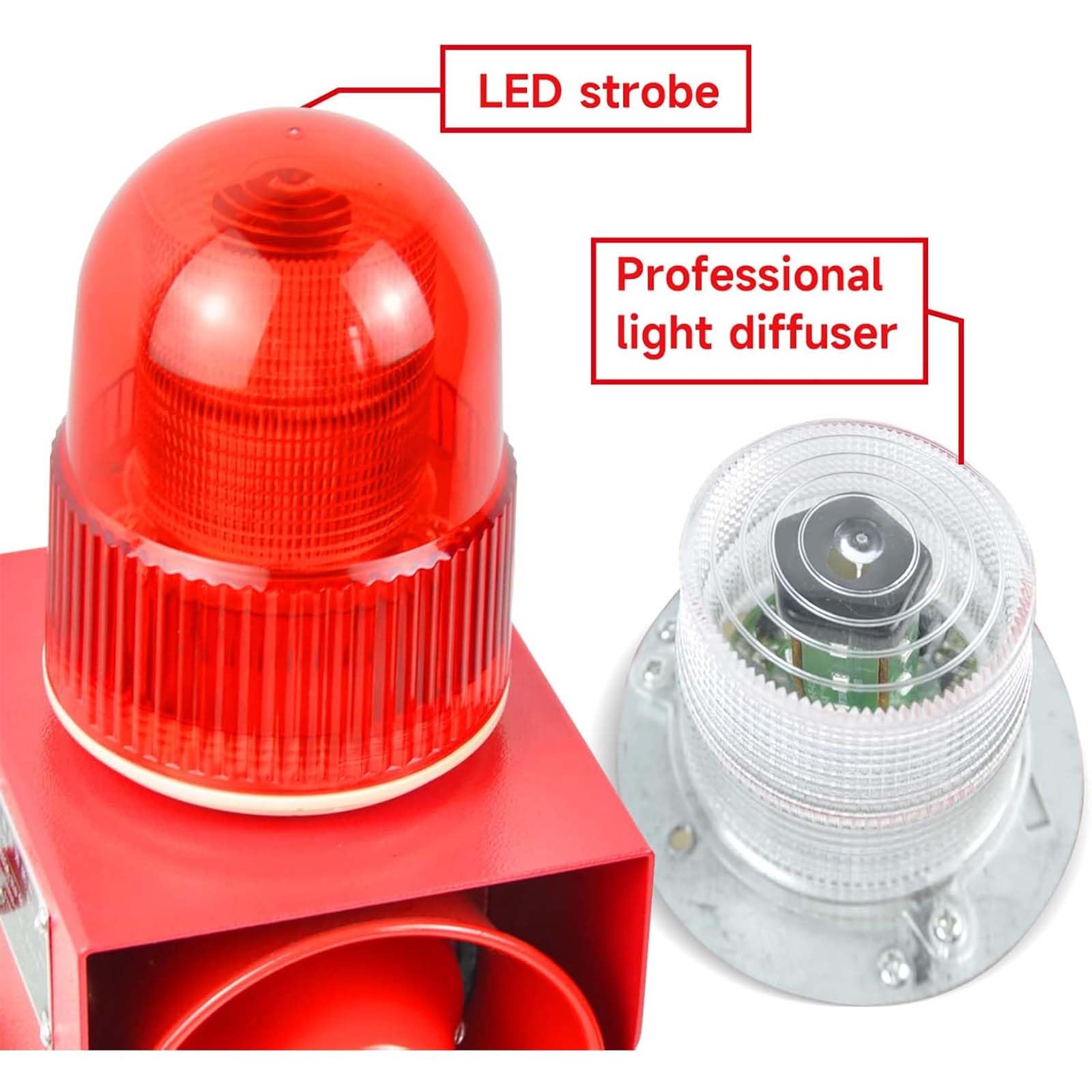Sirène d'alarme sonore et Lumineuse Industrielle, Stroboscope LED, 120 DB, klaxon Puissant, sirène de sécurité extérieure 25 W