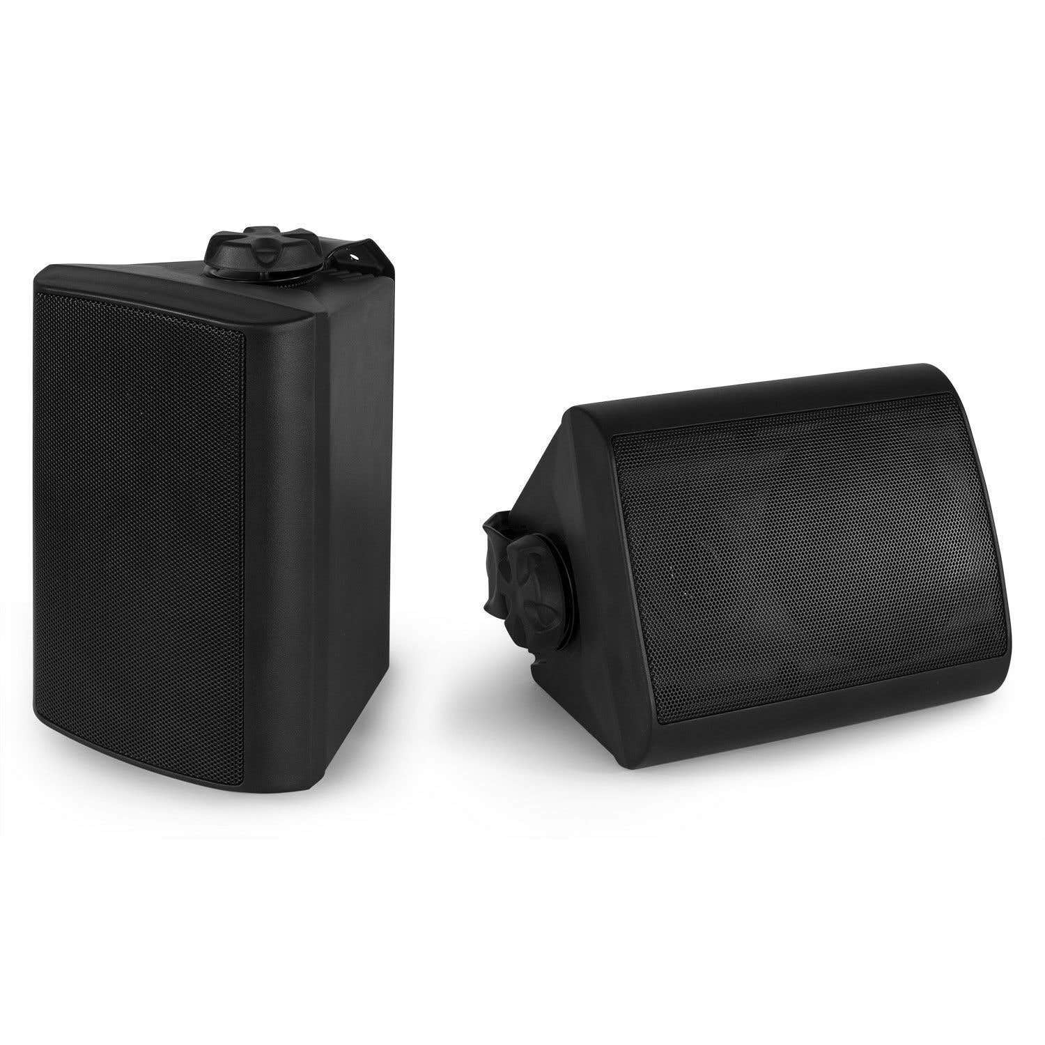 Power Dynamics - Sistema de Sonido Bluetooth, 2 Zonas, Amplificador 2x50W, 2 Altavoces Negros, MP3, USB, FM, RCA, 3 Entradas de Línea y Micrófono, Apto para Exterior IPX5, Cable Incluido, Mando