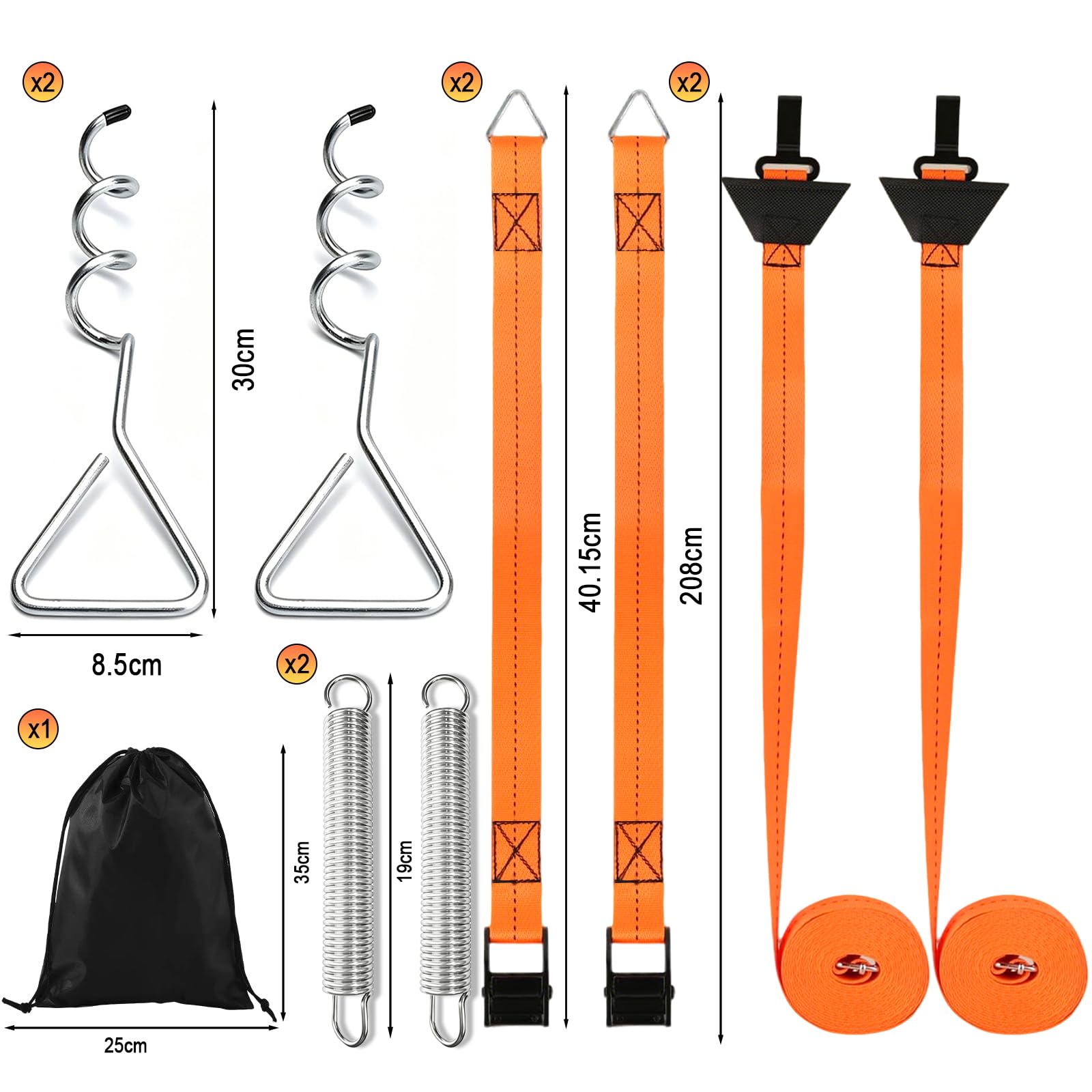 Sangle Anti-Tempête pour Auvents de Camping-Car avec 2 Piquets à Vis, 2 Ressorts et 2 Sangles - Compatible Thule & Fiamma - Accessoire pour Tente, et Accessoires de Camping Car