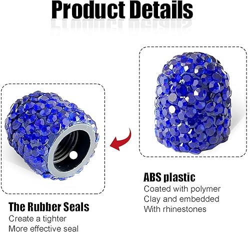 Miniatura 4 de Paquete de 4 tapas de válvula de neumático de automóvil, tapones de vástago de válvula de neumático de automóvil con diamantes de imitación,