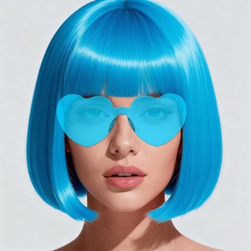 Short Bob Wigs with Heart Sunglasses and Hair Cap –
