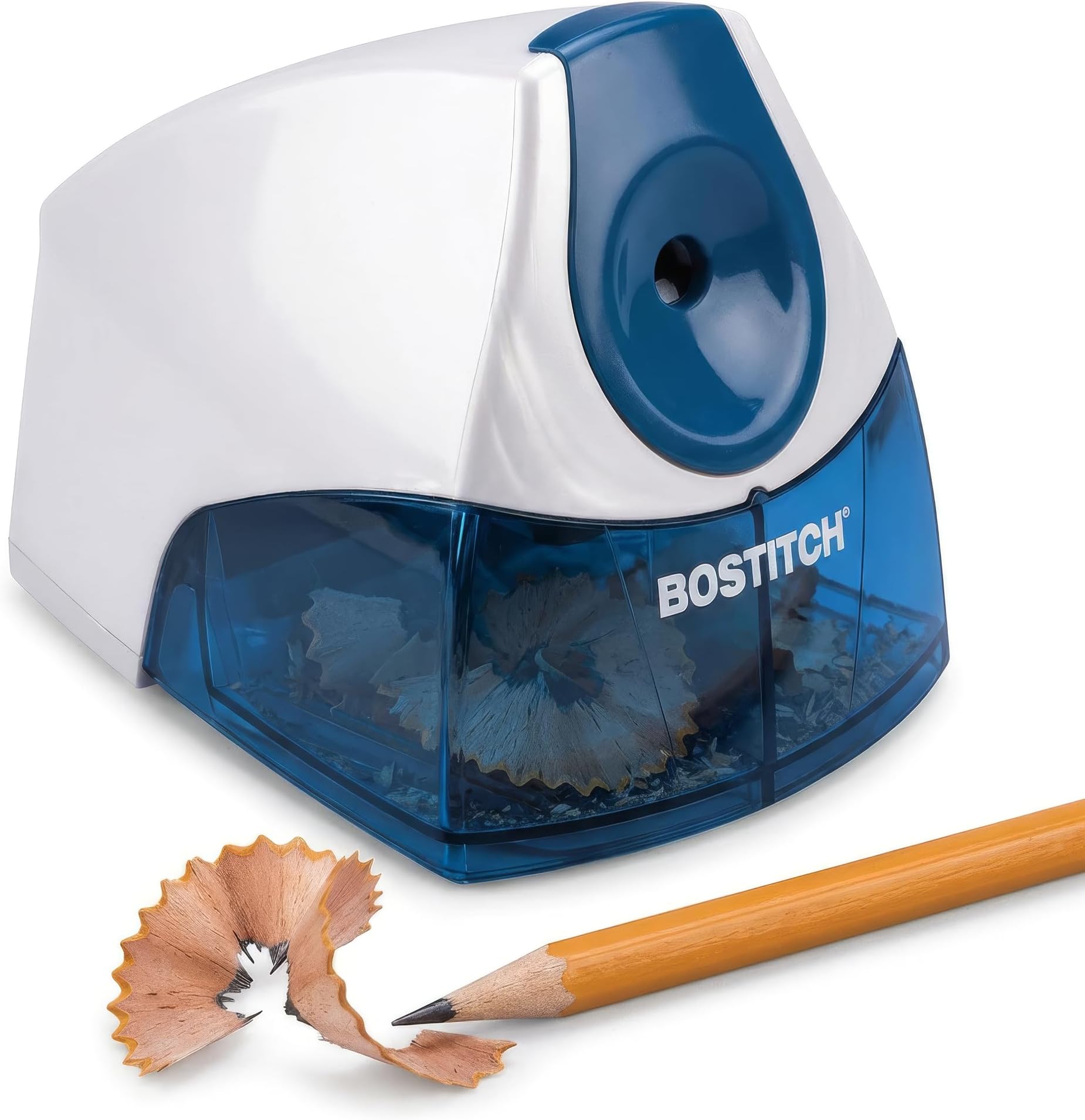 Bostitch Office Electric Pencil Sharpener, Heavy Duty Powerful Stall-Free Motor, High Capacity Shavings Tray, for Office or Classroom, Blue