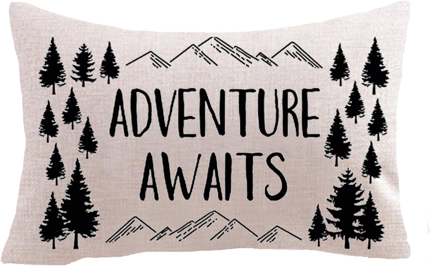Nordic Adventure Awaits Mountain Pine Trees Cotton Linen Square Throw Waist Pillow Case Decorative Cushion Cover Pillowcase Sofa Lumbar 12"x 20" inches