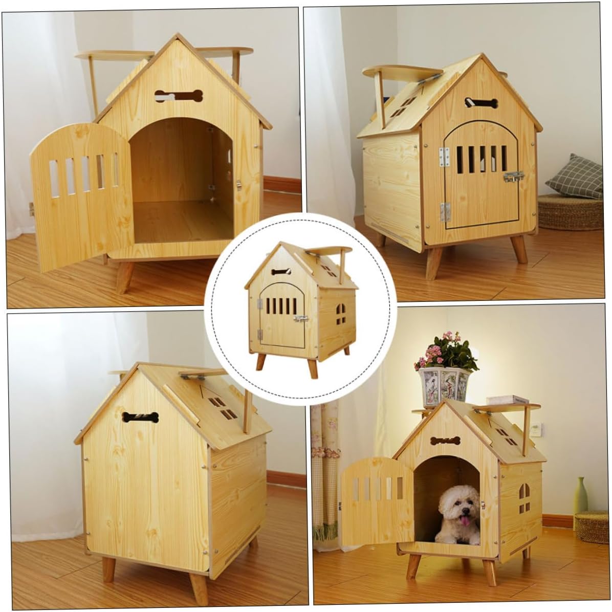 POPETPOP Wooden Dog House Outdoor Medium Garden Shelter Pet Sleeping Bed Simple Wooden Kennel for Dogs