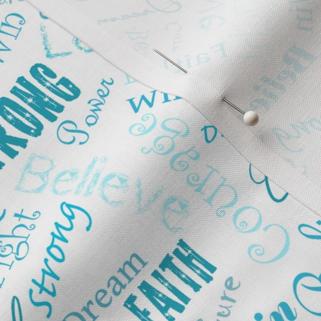 Spoonflower Fabric - Cancer Words Awareness Teal Printed on Petal Signature Cotton Fabric by The Yard - Sewing Quilting Apparel Crafts Decor