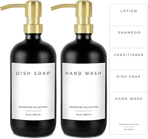 Miniatura 27 de Emerson Essentials Dispensador de jabón para cocina, dispensador de platos para cocina, juego de manos de baño, botellas de vidrio con bomba y 04 –