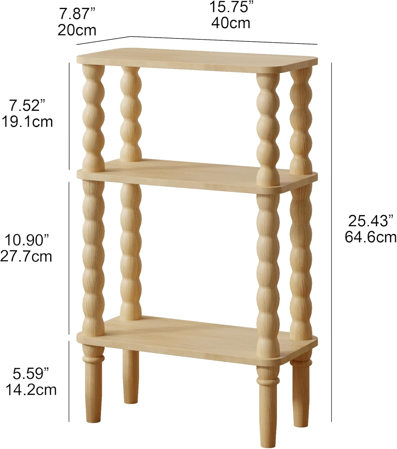 side table, small end table with storage shelf, 3-tier small coffee tables for living room bedroom narrow spaces(oak) natural-3 tier shelf