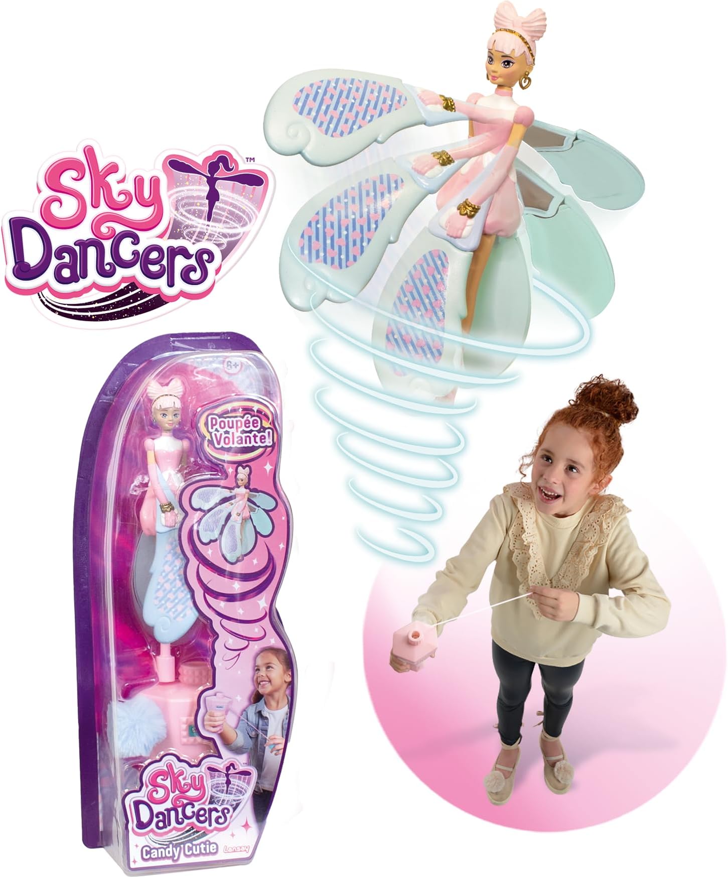 Lansay Sky Dancers - Candy Cutie Doll - Fée Poupée Volante Magique Pour Enfants dès dès dès 6 Ans - Fairy Poupée qui Envoie en l'Air Avec Son Lanceur à Corde - Fonctionne sans Pile
