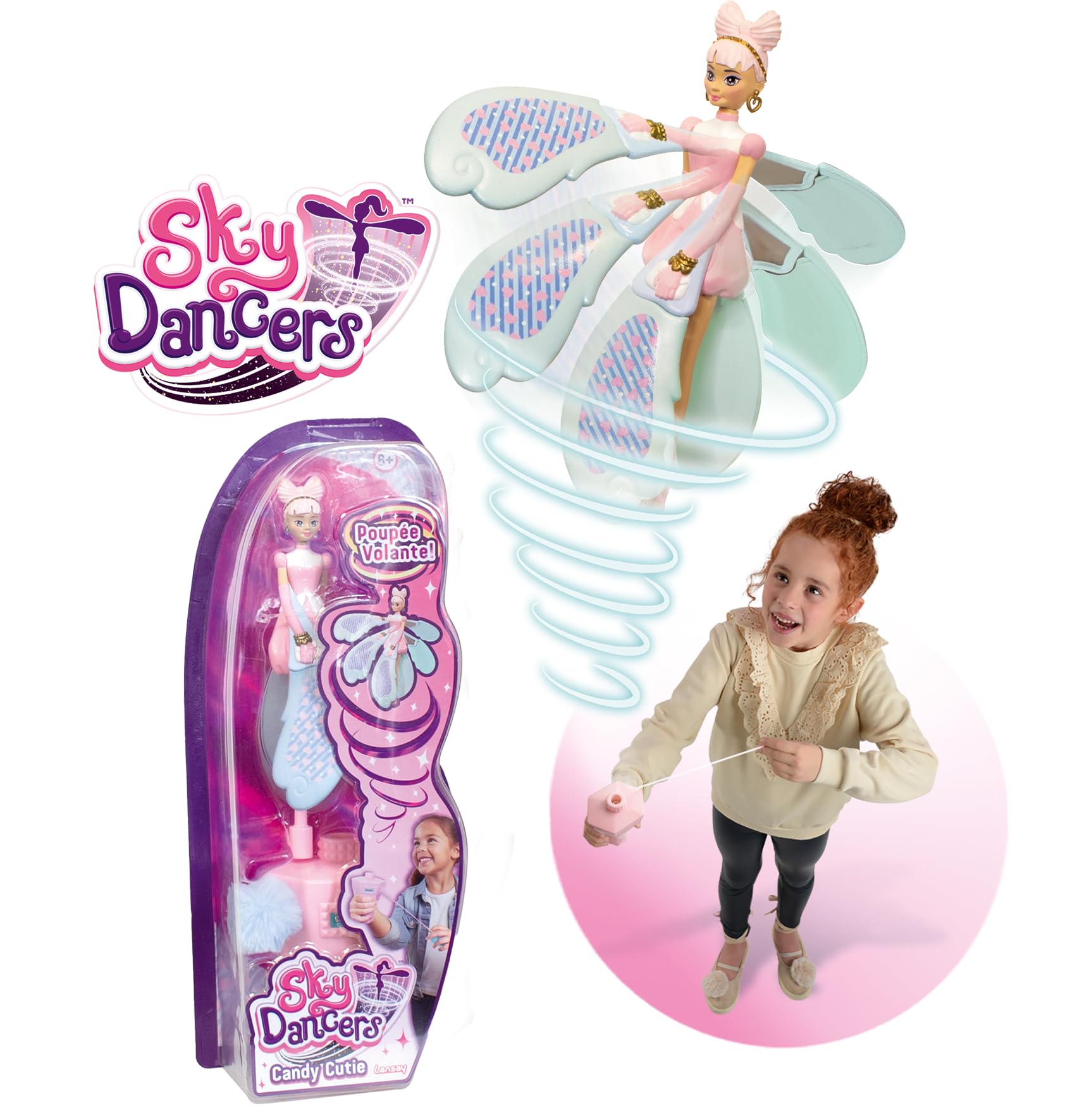 Sky Dancers - Candy Cutie Doll - Fée Poupée Volante Magique Pour Enfants dès dès dès 6 Ans - Fairy Poupée qui Envoie en l'Air Avec Son Lanceur à Corde - Fonctionne sans Pile